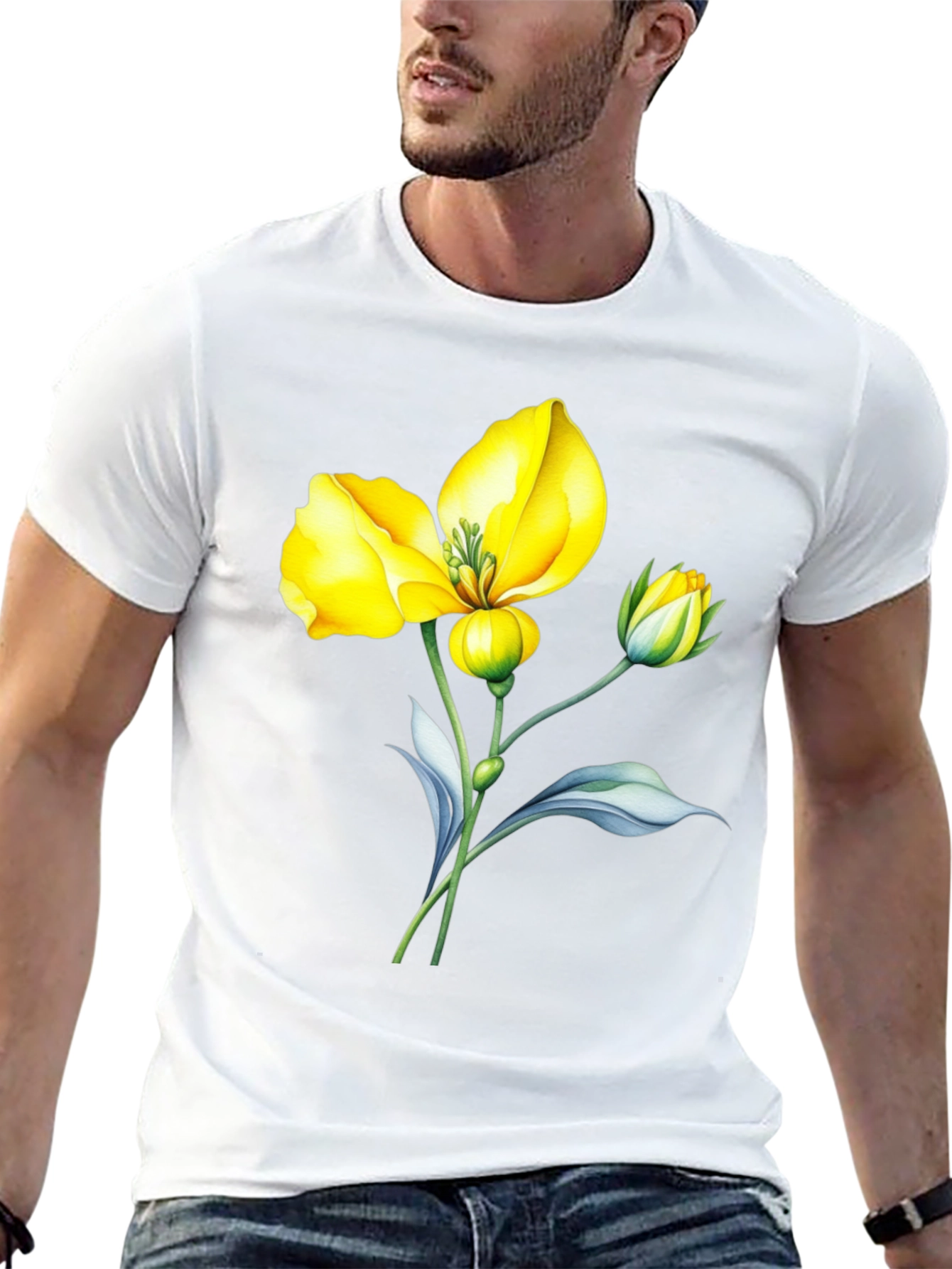 Black T-Shirt with Yellow Flower Graphic