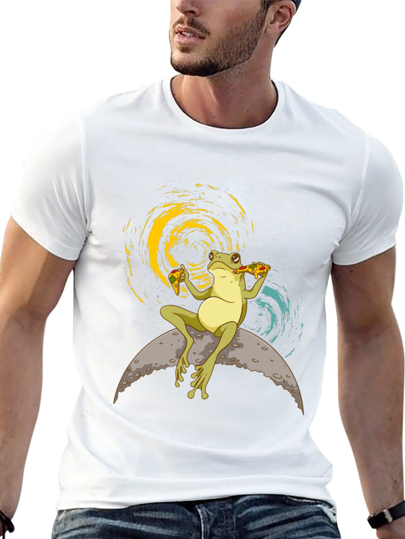 Frog on the Moon Eating Pizza T-Shirt
