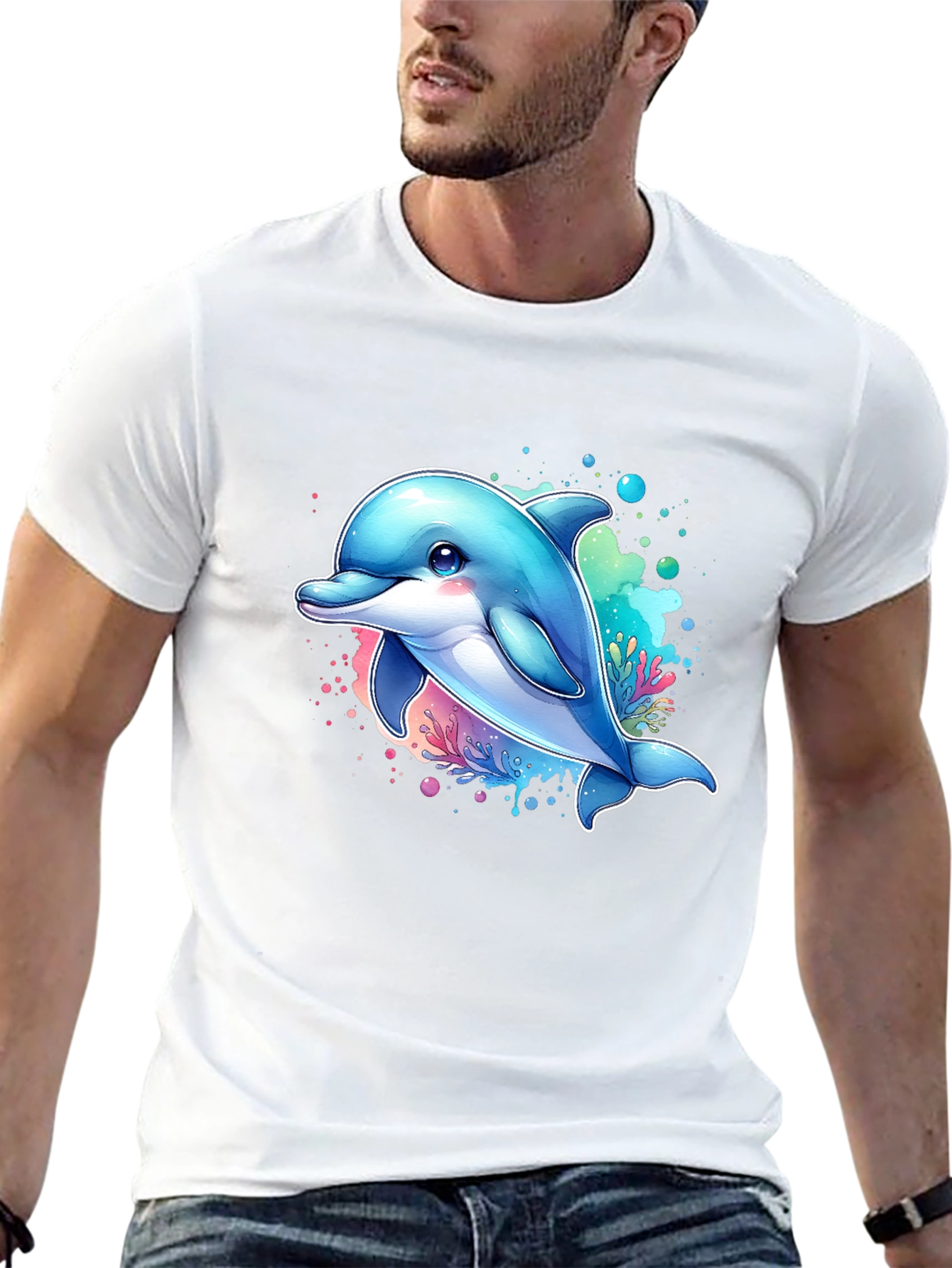 Dolphin Graphic Tee - Black Cotton Blend Casual Wear