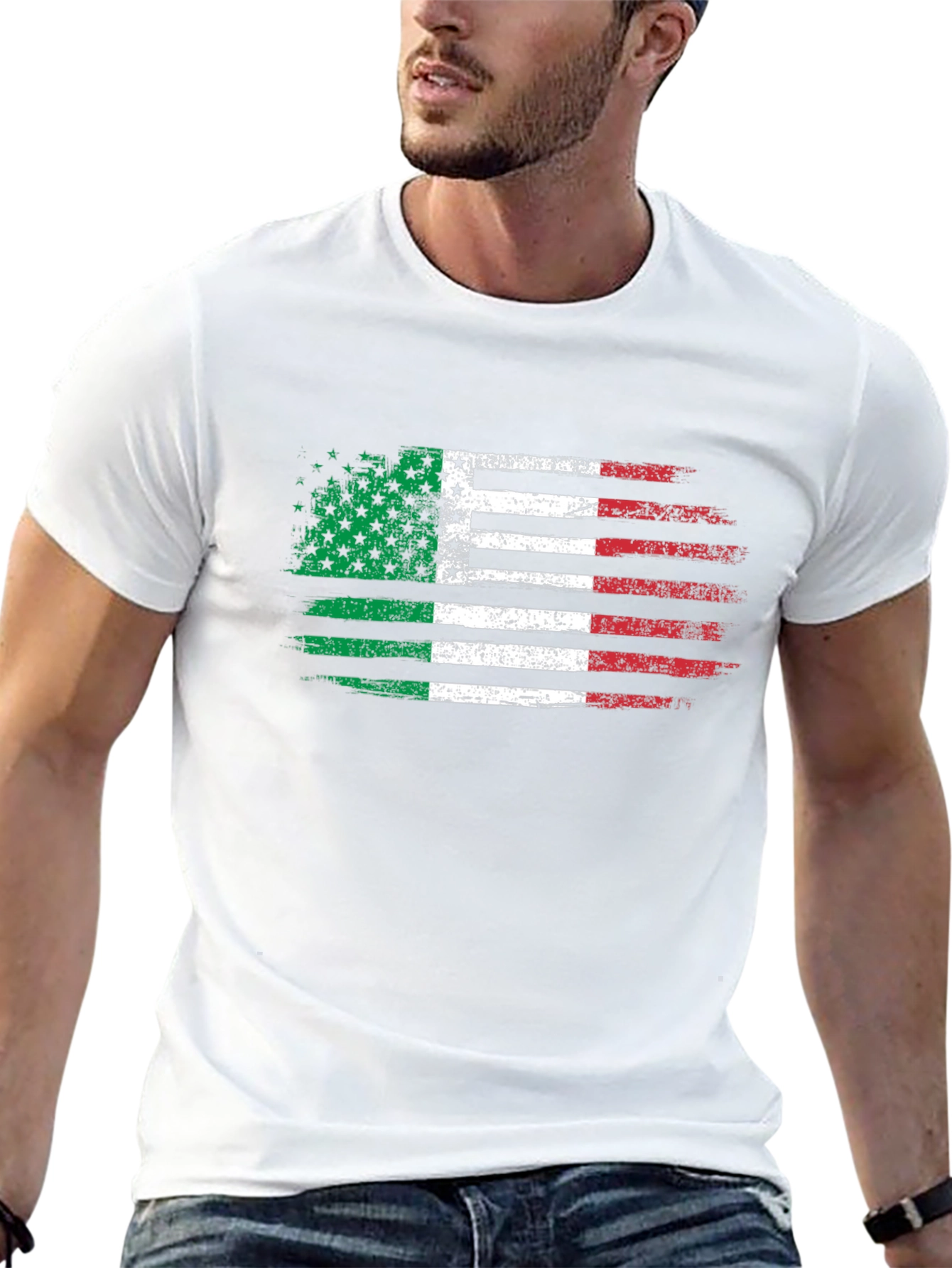 Italian American Flag T-Shirt - Distressed Graphic Tee