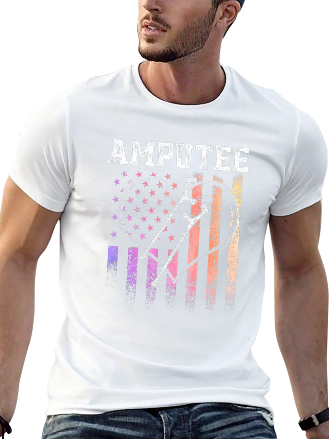 Amputee Pride T-Shirt American Flag Heart Crutches