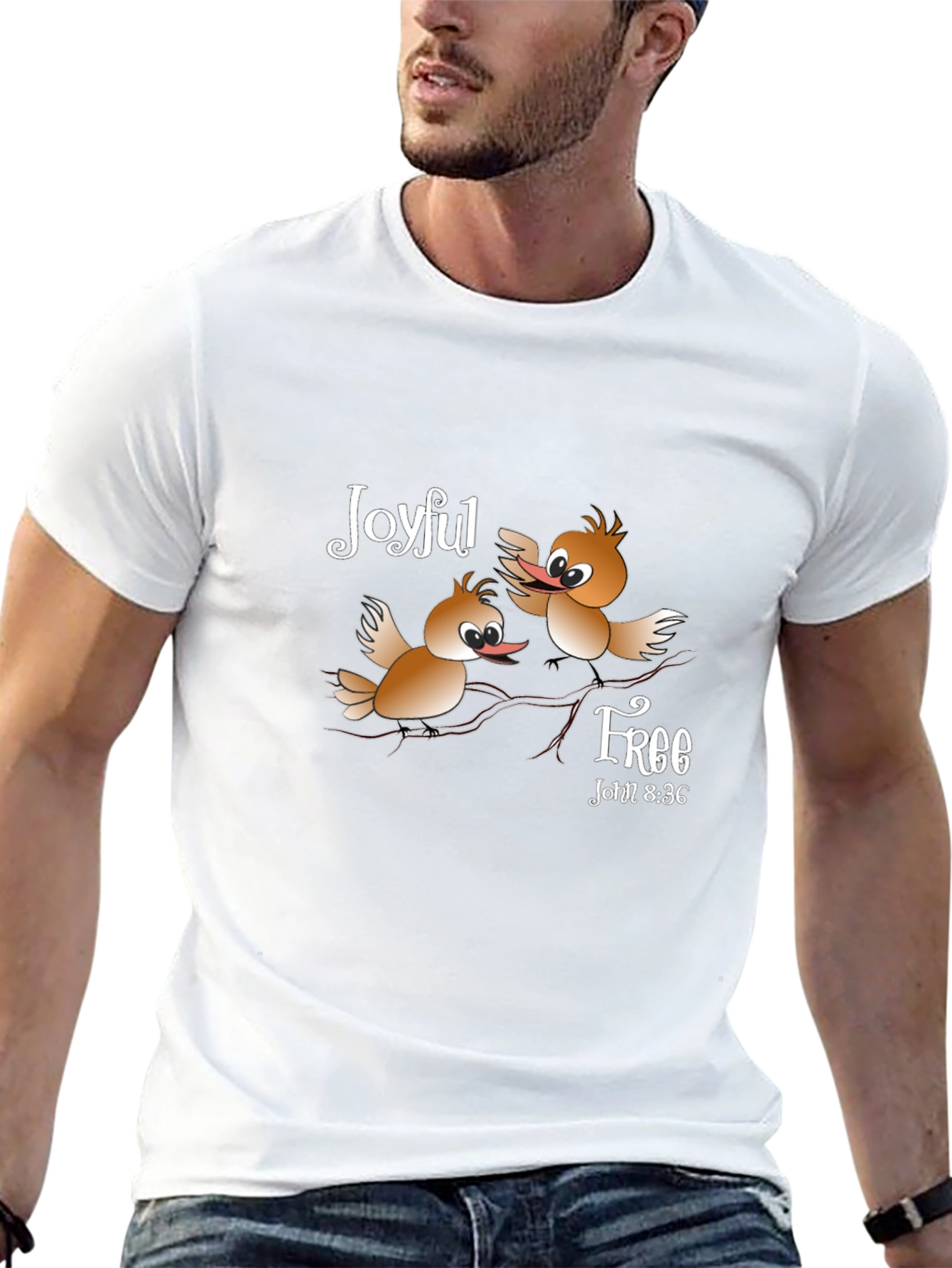 Joyful Free Bird T-Shirt - Christian Verse John 8:36