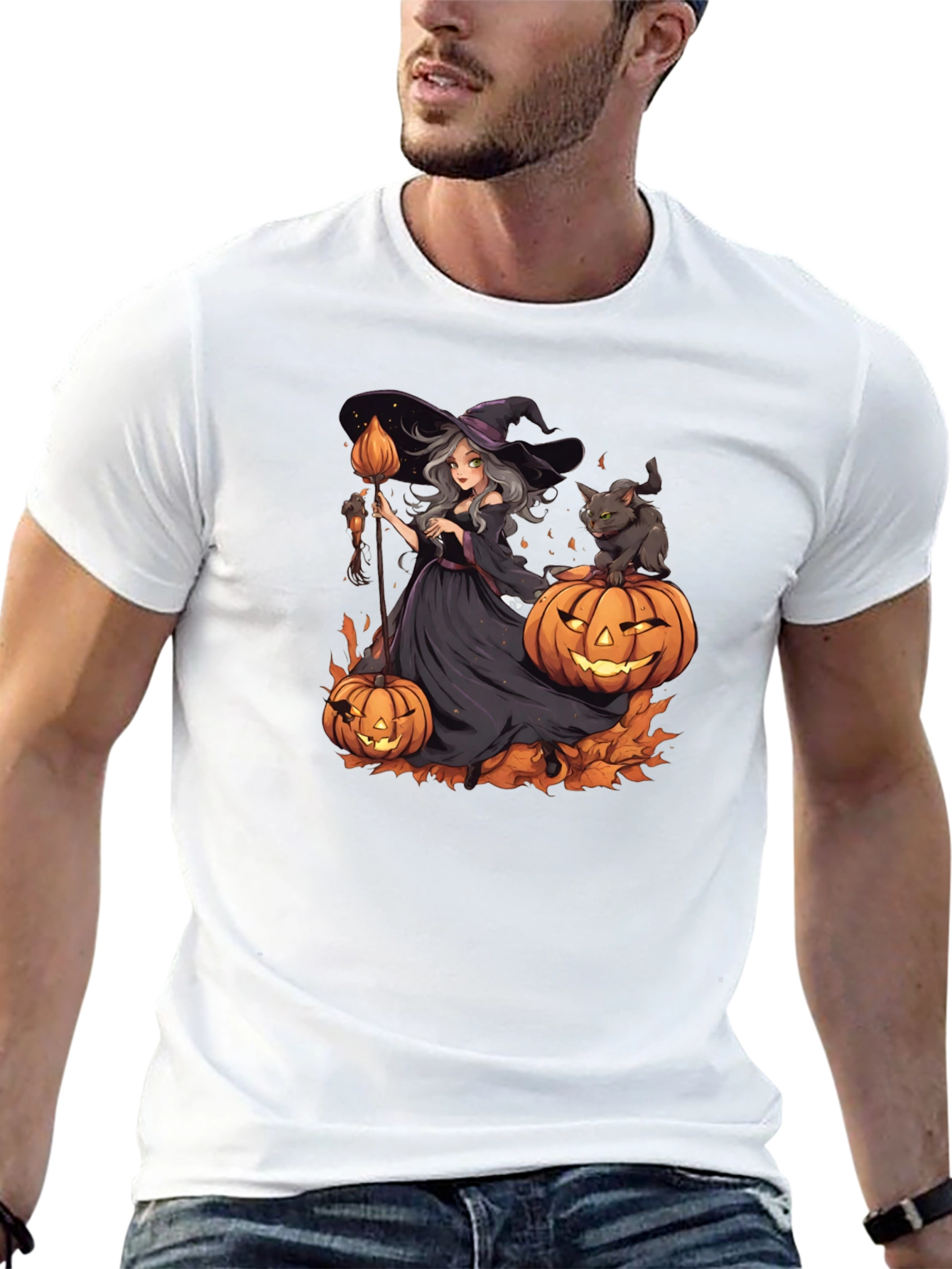 Halloween Witch & Cat Graphic Tee