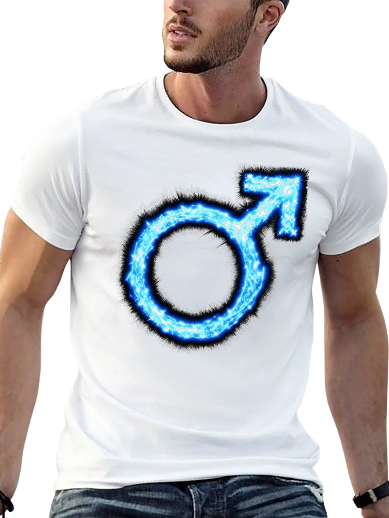 Mens Black T-Shirt with Blue Male Symbol Graphic