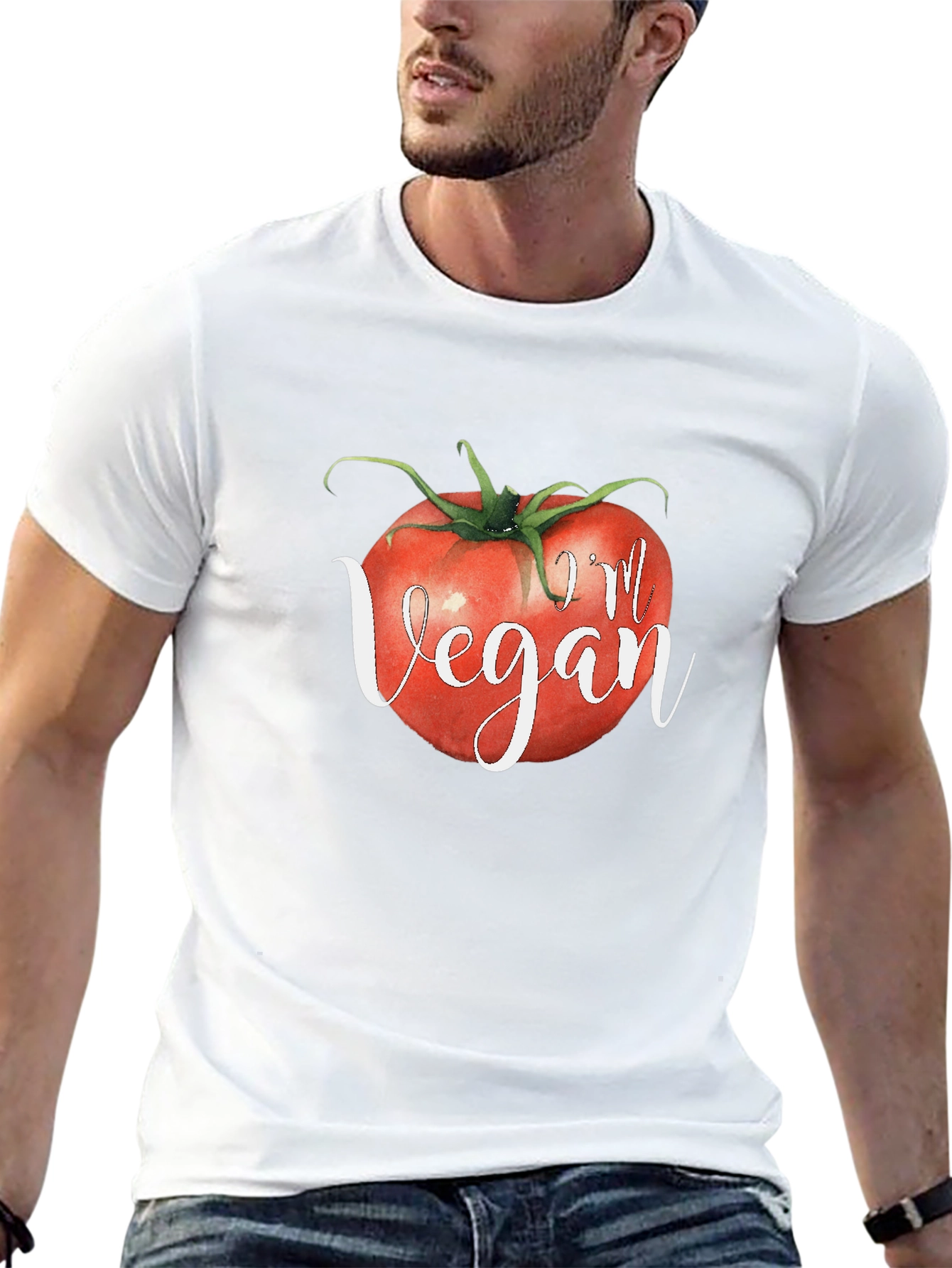 Im Vegan Tomato Graphic Tee - Black Crewneck T-Shirt