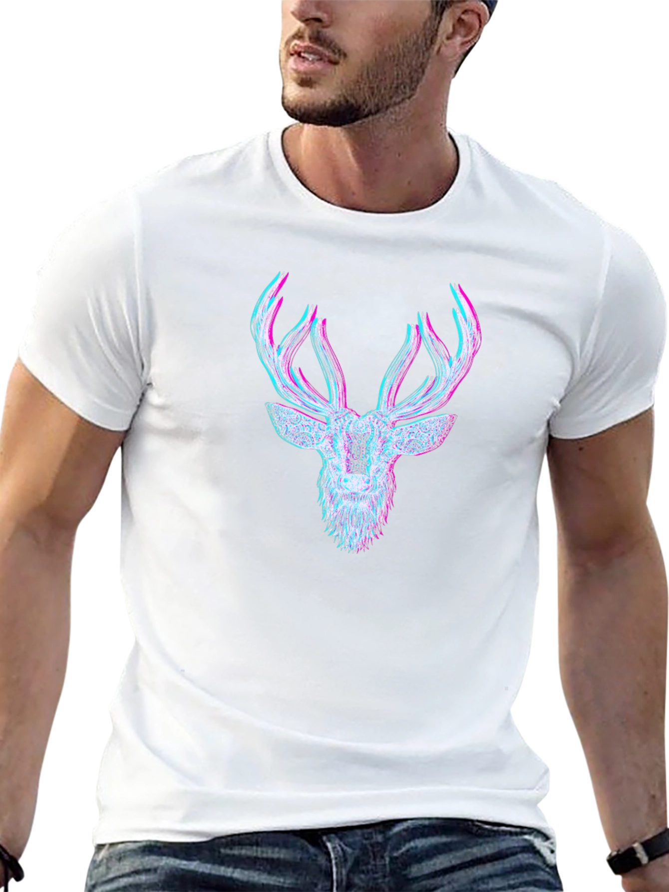 Mens Graphic Tee - 3D Deer Head Print