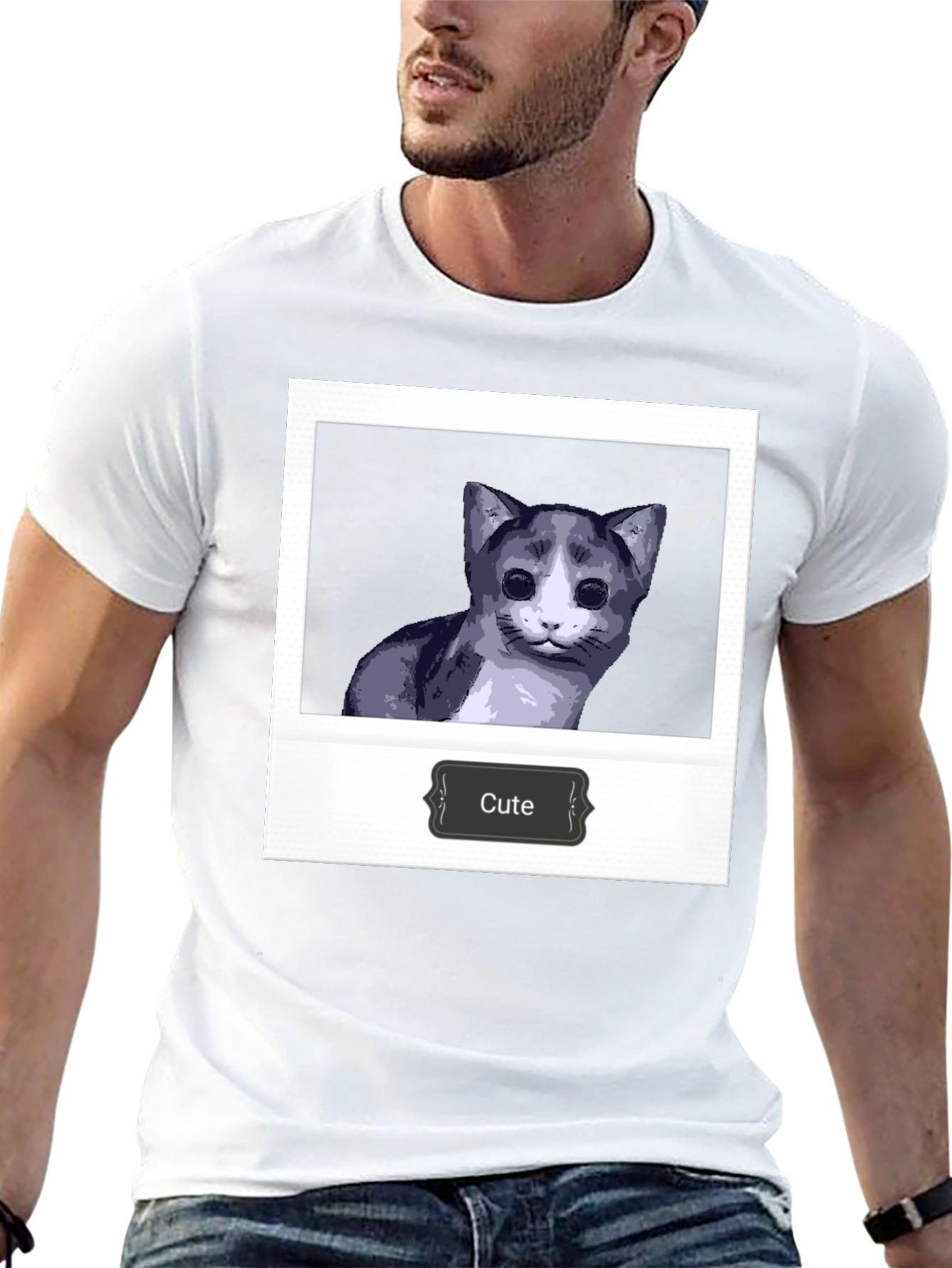 Cute Cat Polaroid T-Shirt - Black