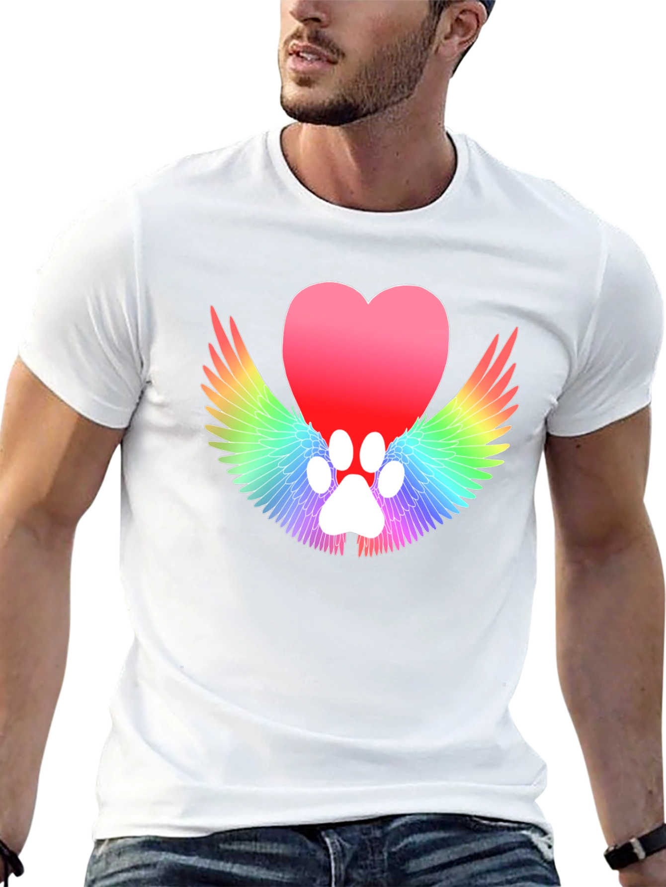 Heart Paw Print Wings Black T-Shirt