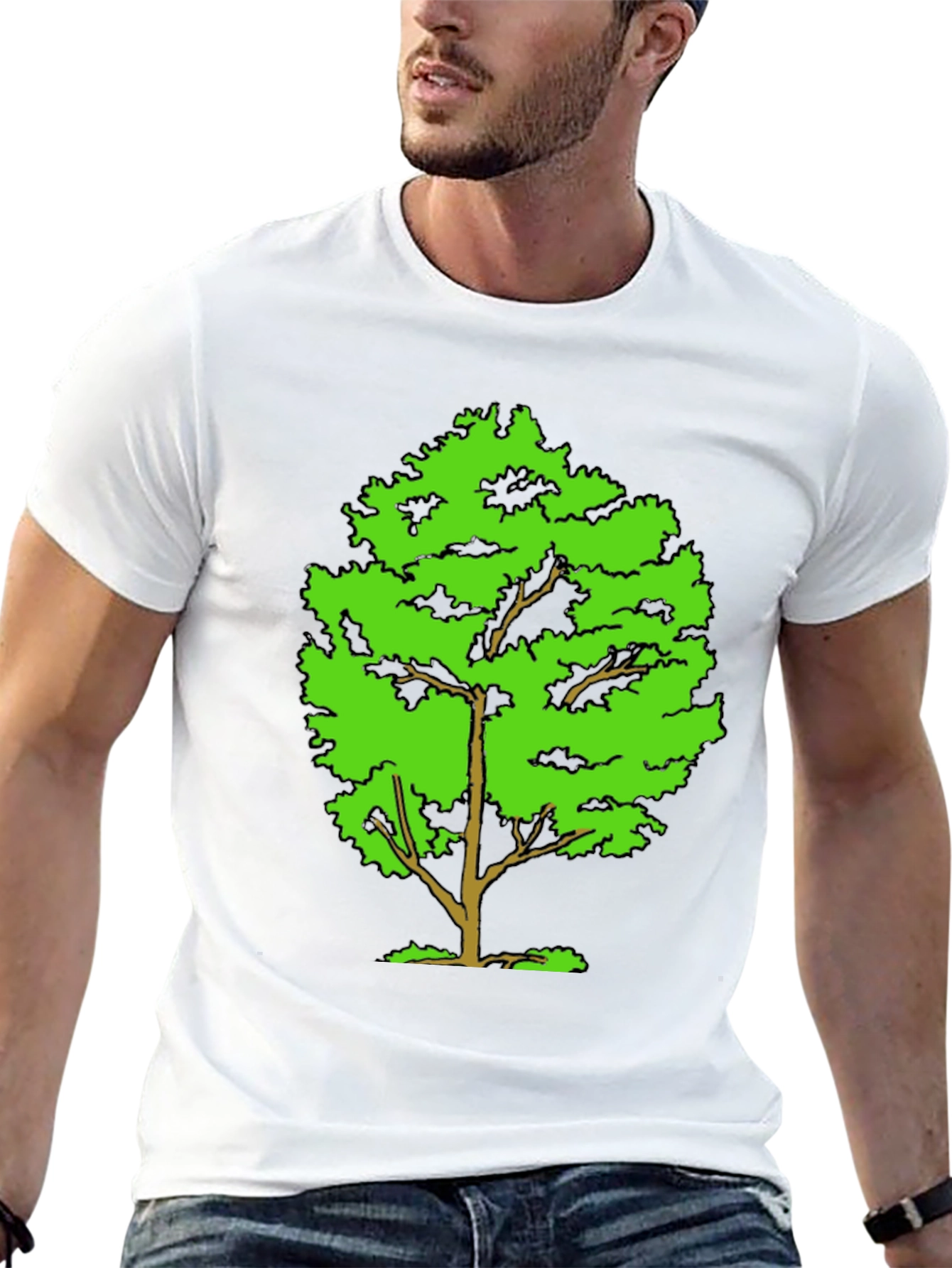 Green Tree Graphic Black T-Shirt