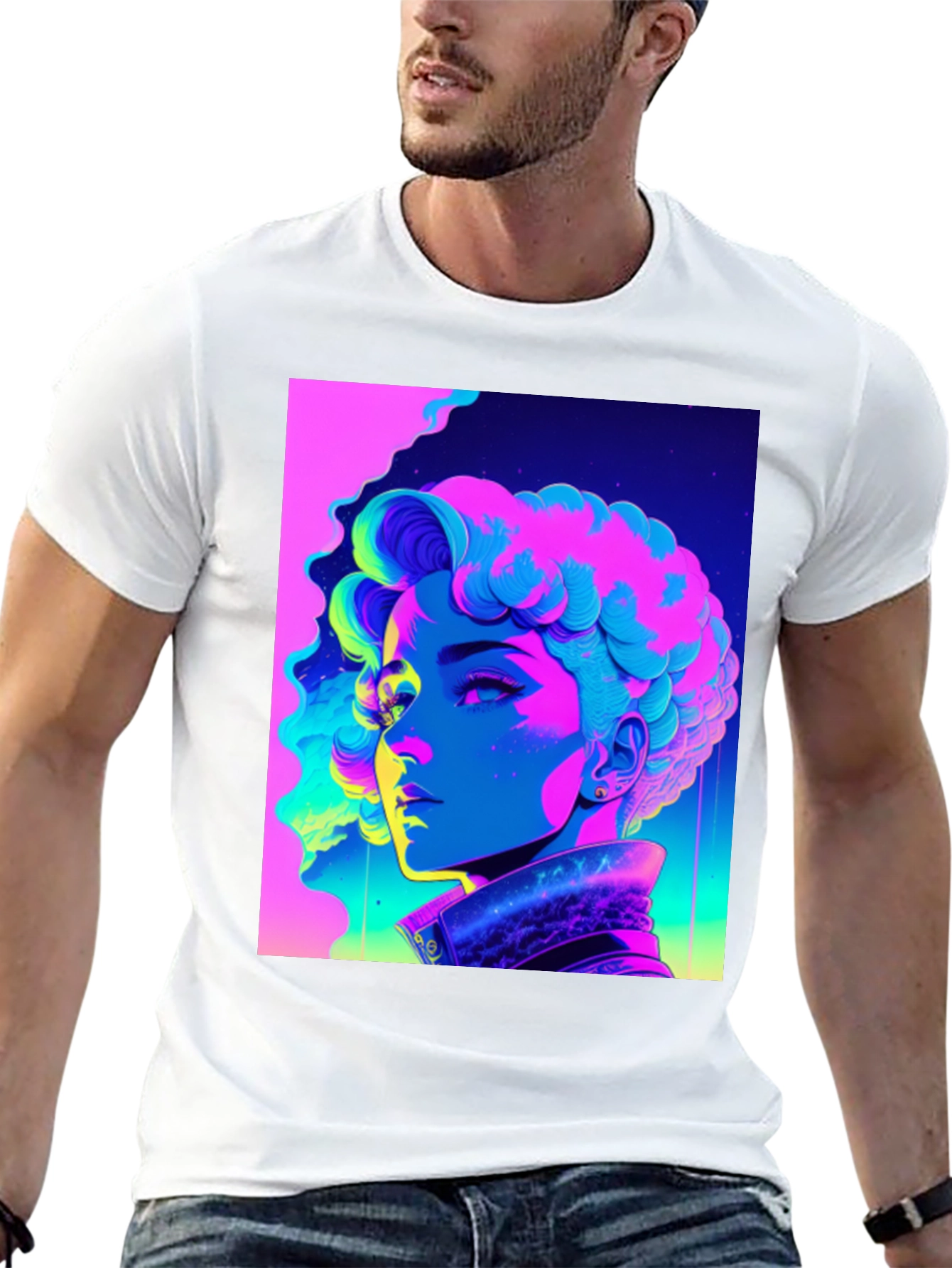Neon Portrait Graphic Tee - Retro Style