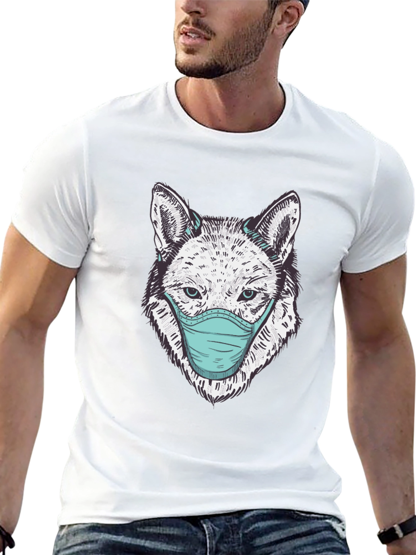 Wolf Face Mask Graphic Tee - Stylish Protection