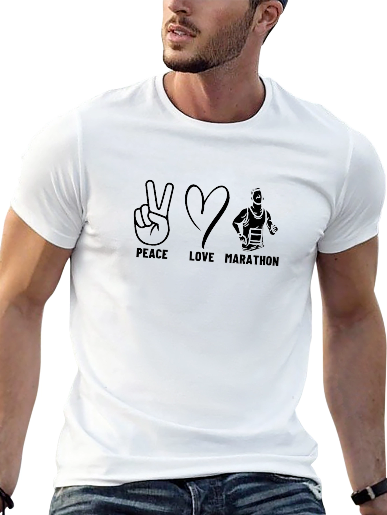 Peace Love Marathon Black T-Shirt - Runner Tee