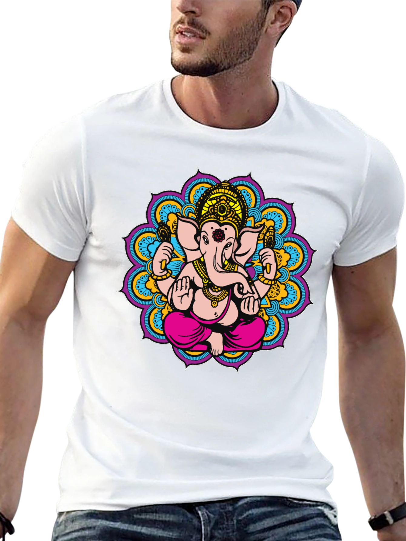 Ganesha Mandala Graphic Tee - Black Cotton Blend