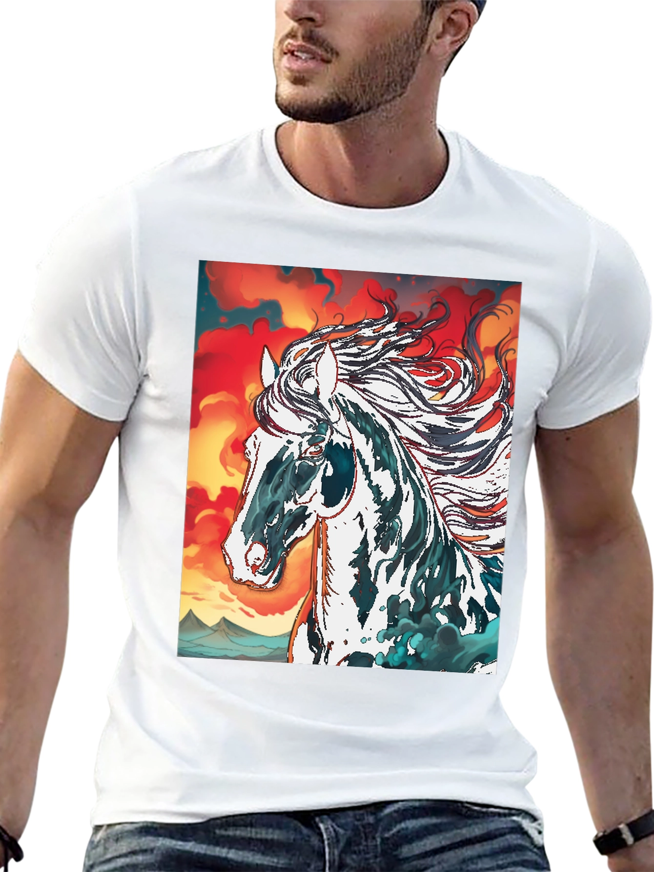 Horse Graphic Tee - Black Cotton Blend