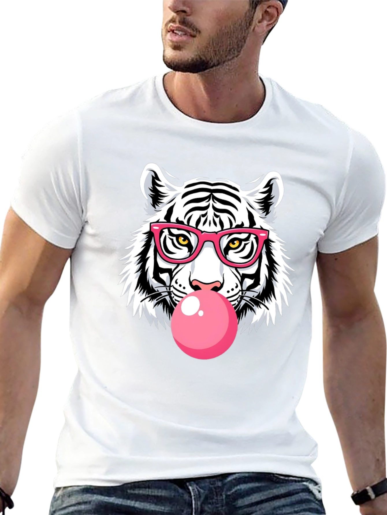 Cool Tiger Bubble Gum Graphic Black T-Shirt
