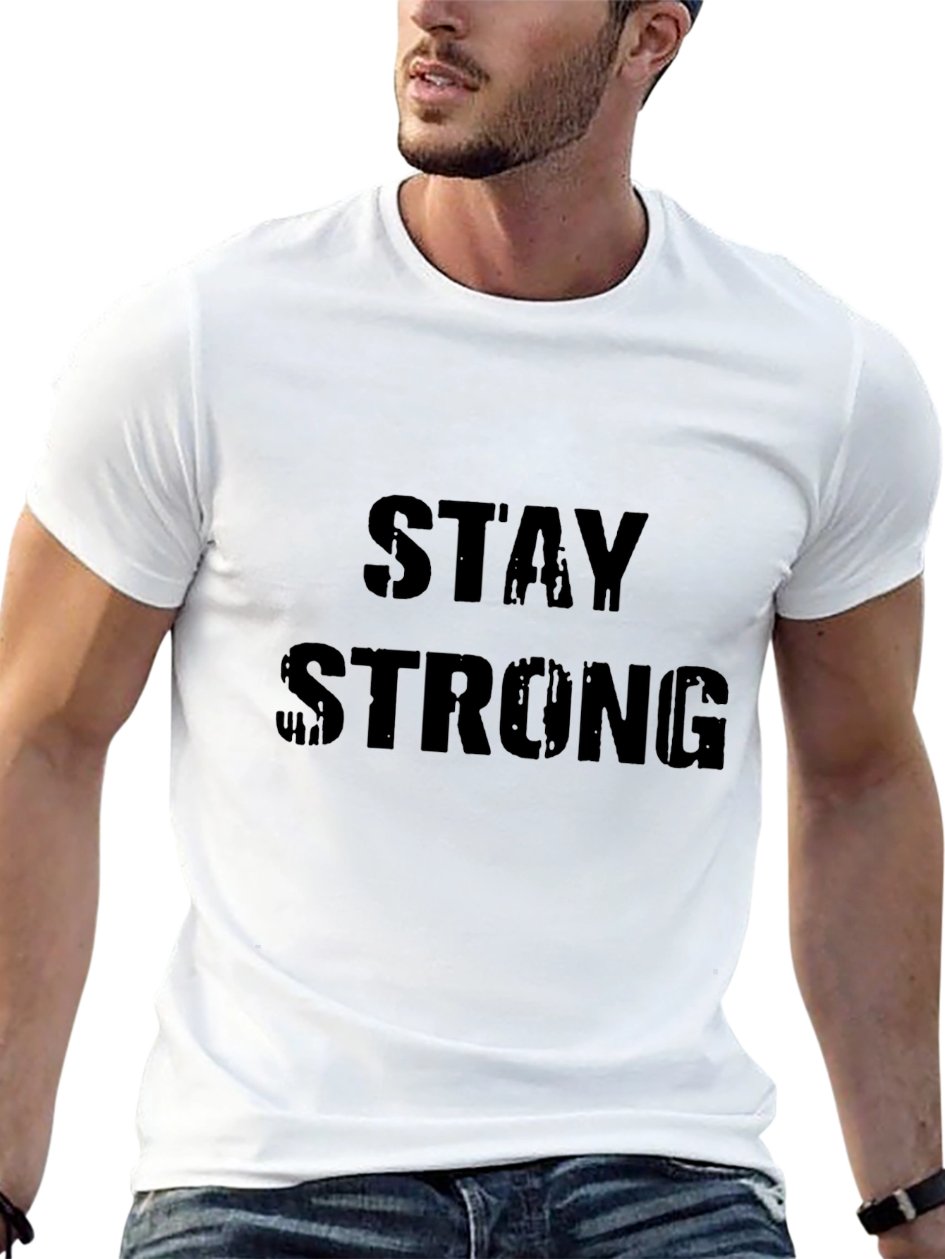 Stay Strong Graphic Print Black T-Shirt