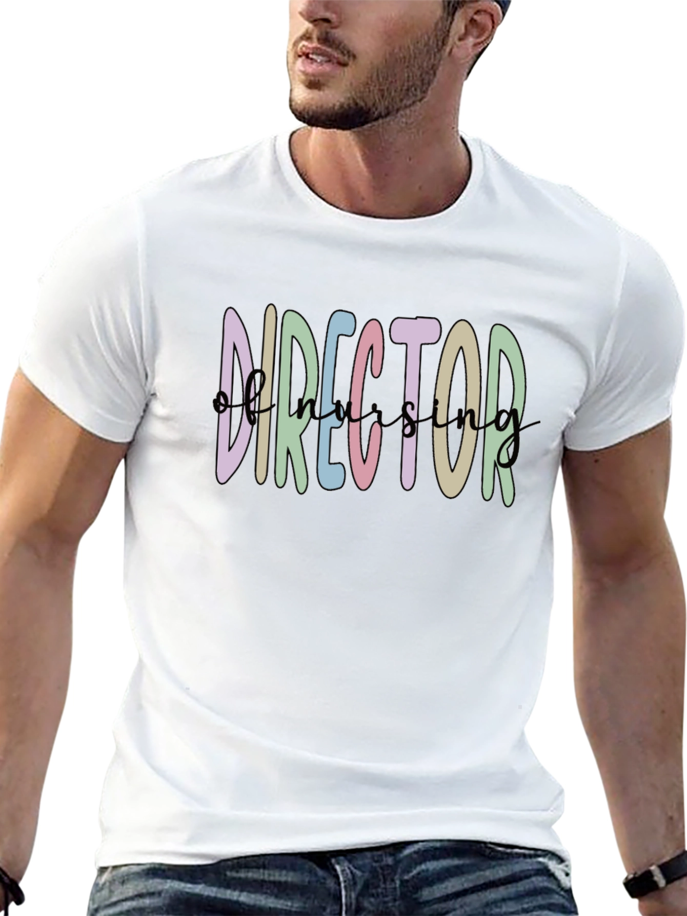 Director T-Shirt: Artistic Rainbow Text Design