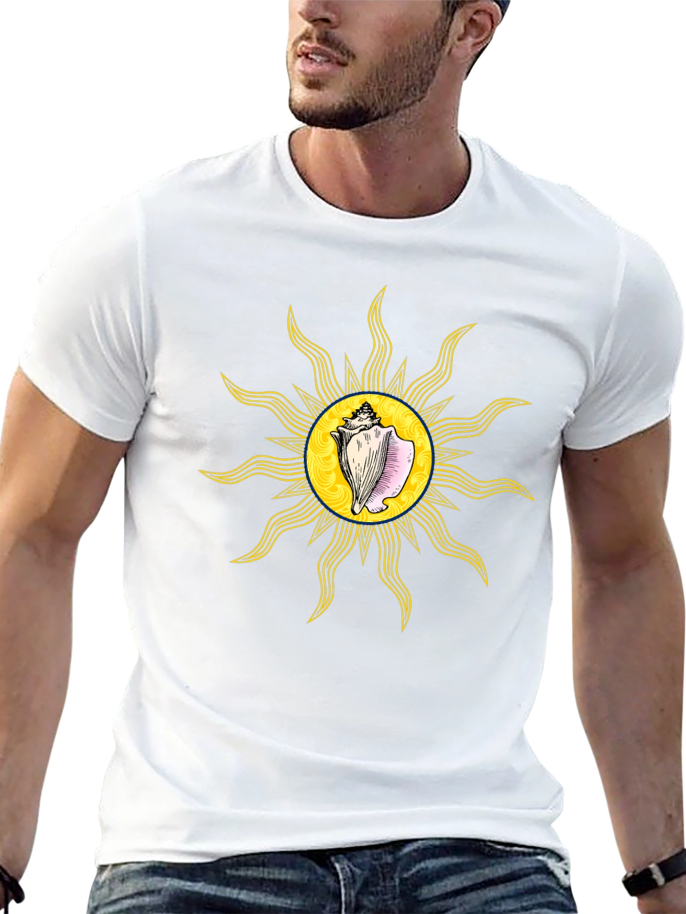 Conch Sun Graphic Tee - Black Cotton T-Shirt