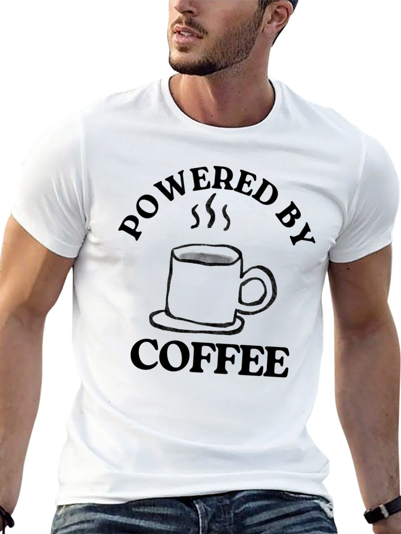 Powered by Coffee T-Shirt - Black Crew Neck Tee