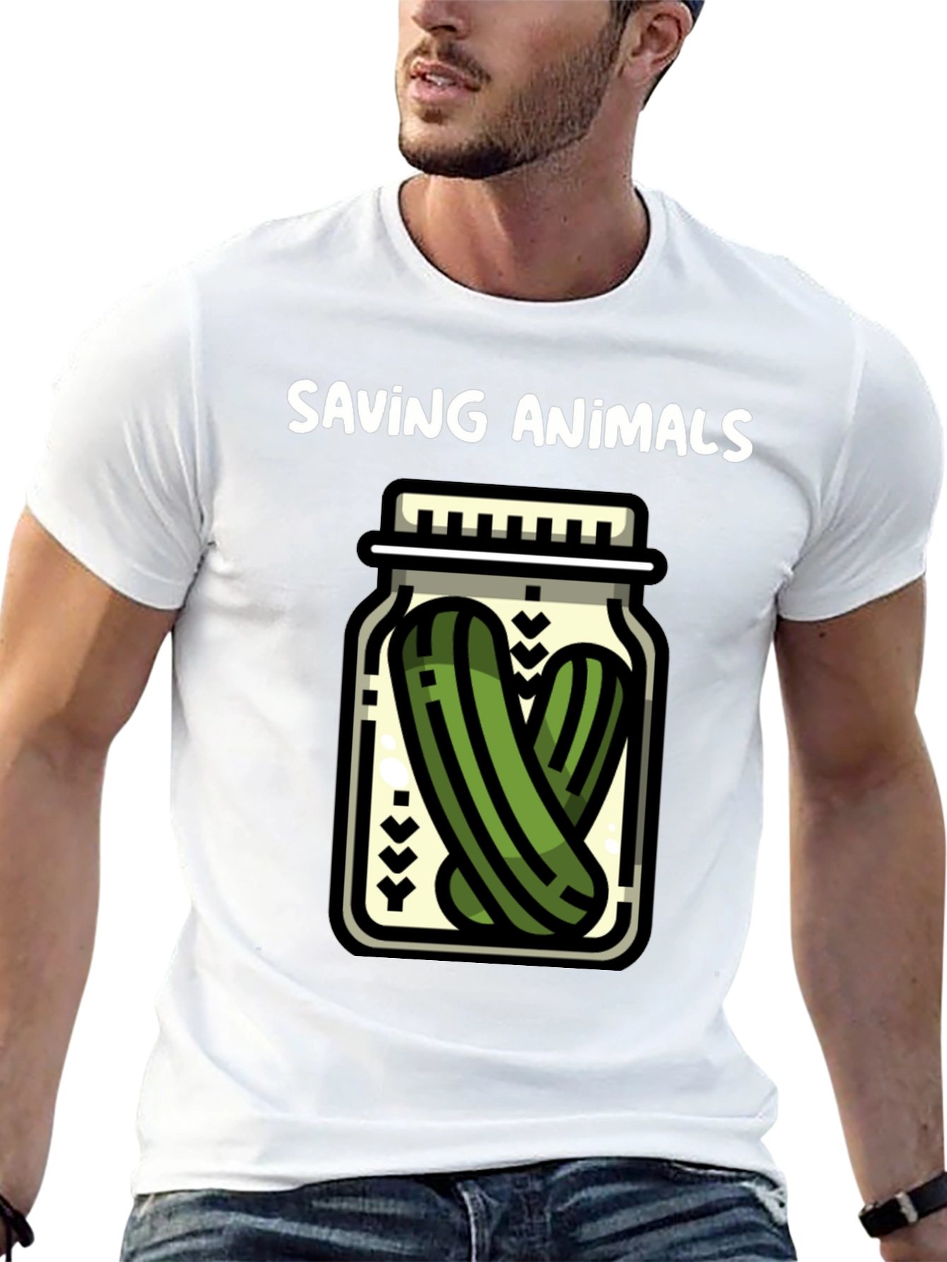 Saving Animals Pickle Jar Graphic T-Shirt