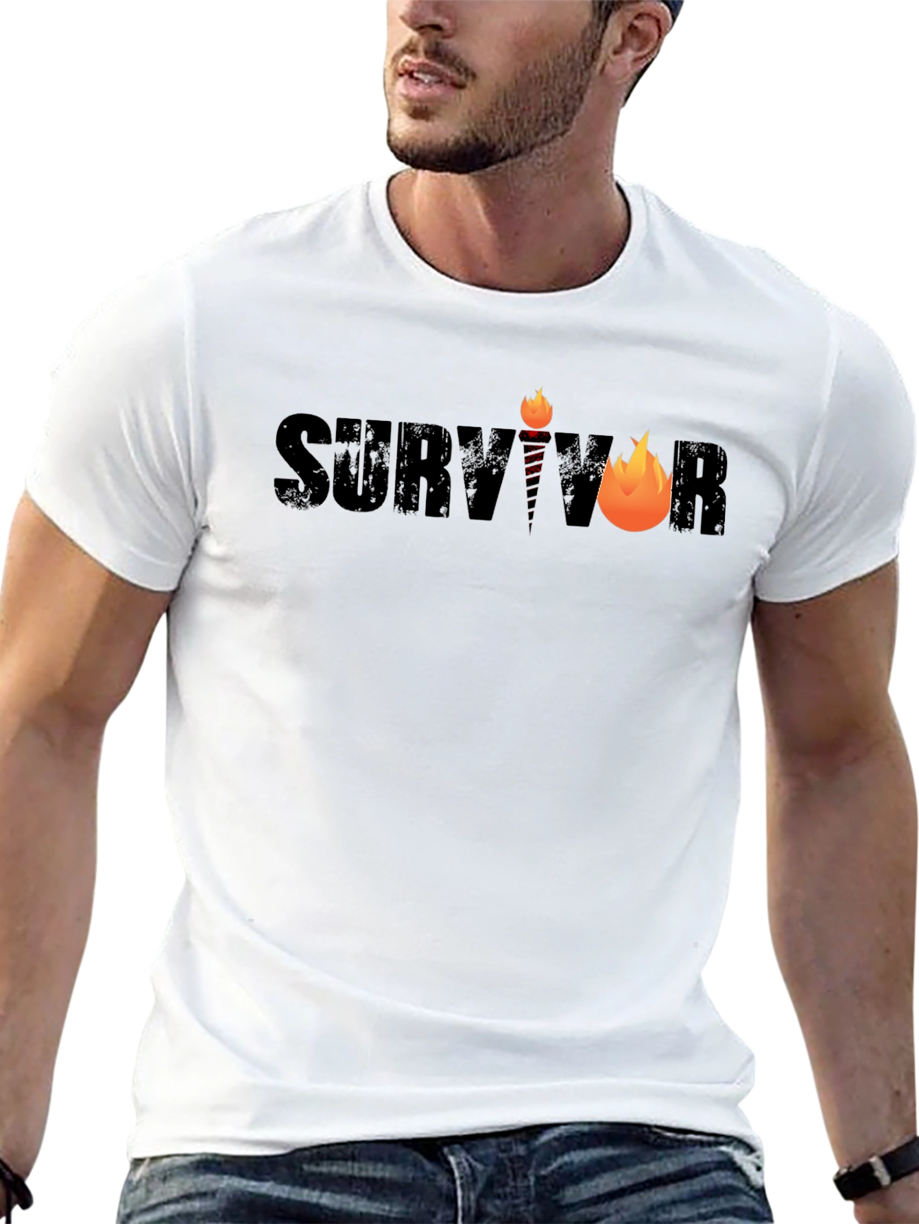 Survivor Graphic Tee - Black Cotton Blend T-Shirt