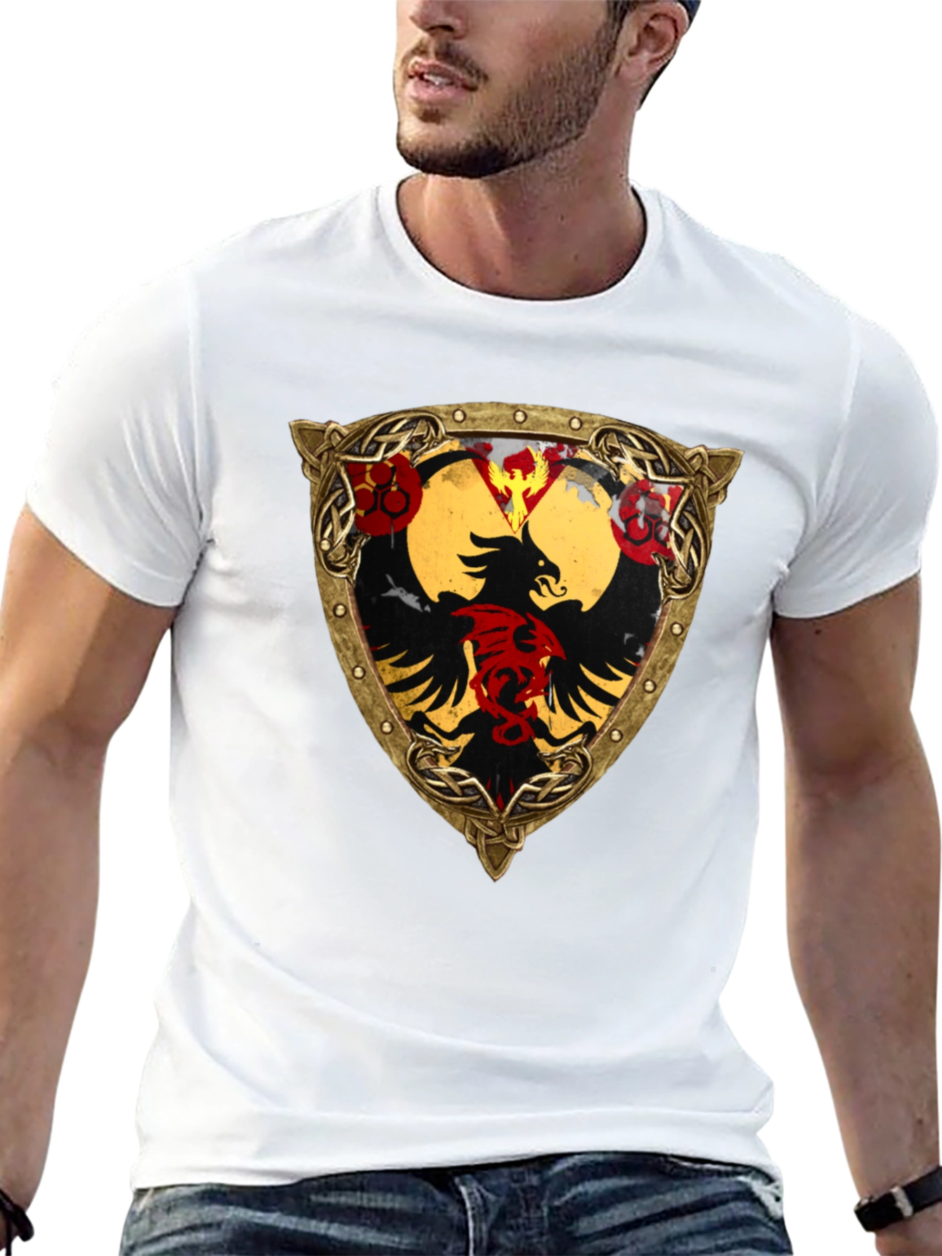 Embroidered Eagle Shield Graphic T-Shirt