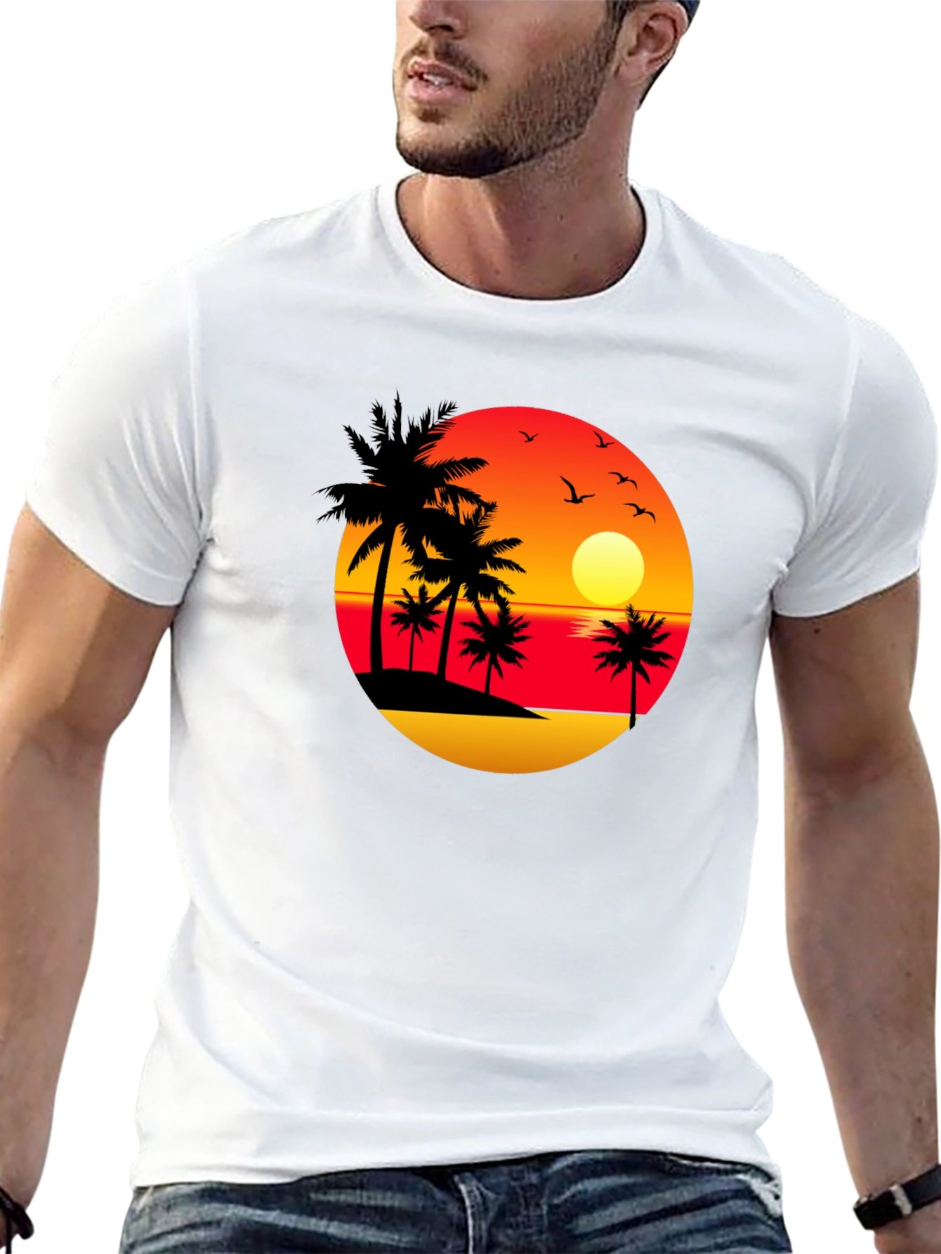 Sunset Palm Tree Black Graphic Tee