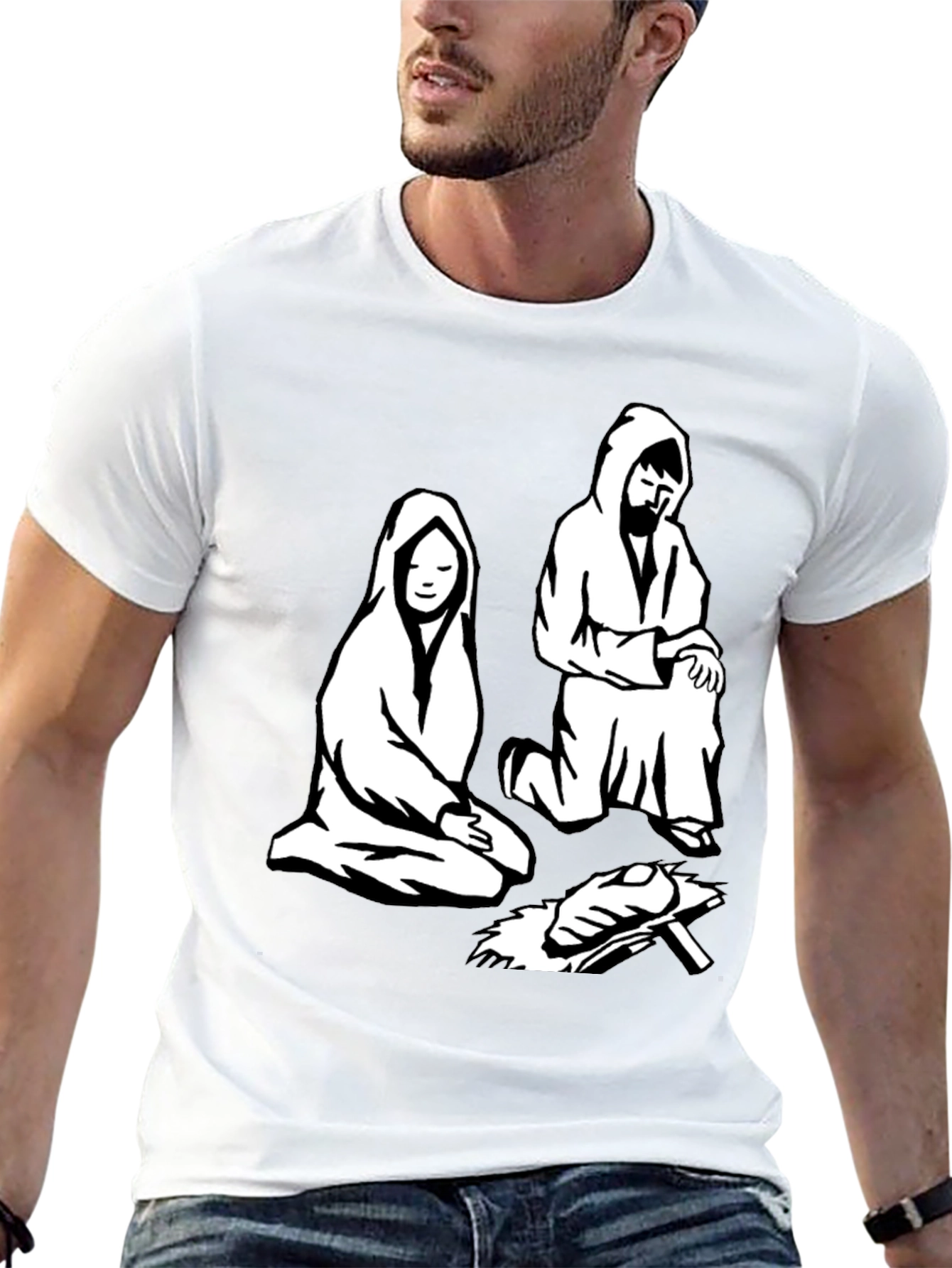 Nativity Scene Graphic Tee - Black Cotton T-Shirt