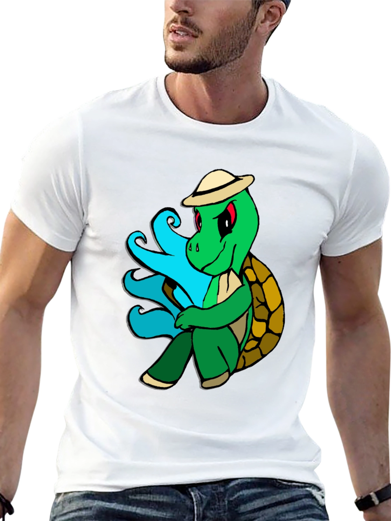 Cartoon Turtle Graphic Tee - Casual Black T-Shirt