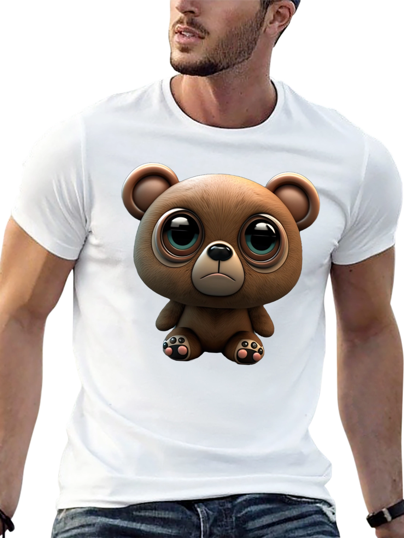 Cute Teddy Bear Graphic Black T-Shirt
