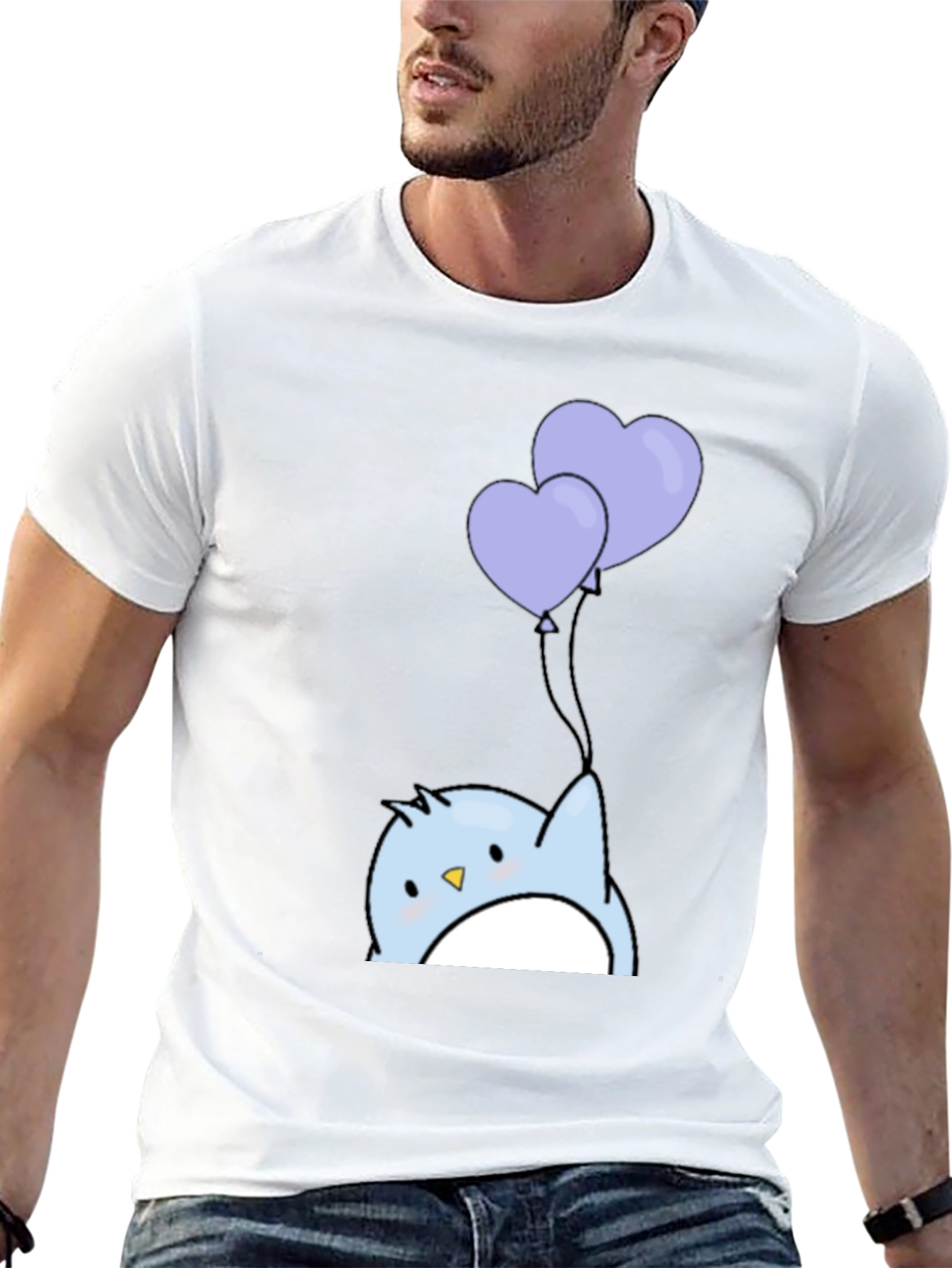 Cute Penguin Heart Balloons Graphic Tee - Black