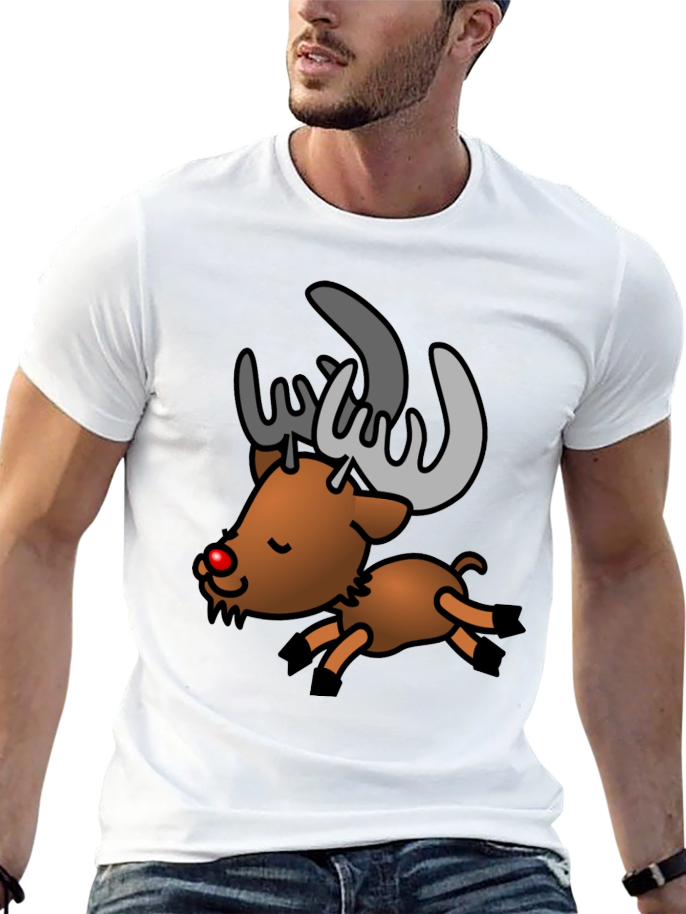 Festive Reindeer Graphic Tee - Black