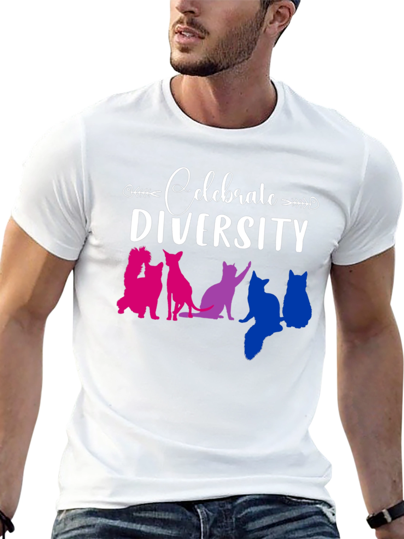 Celebrate Diversity Cat Graphic T-Shirt