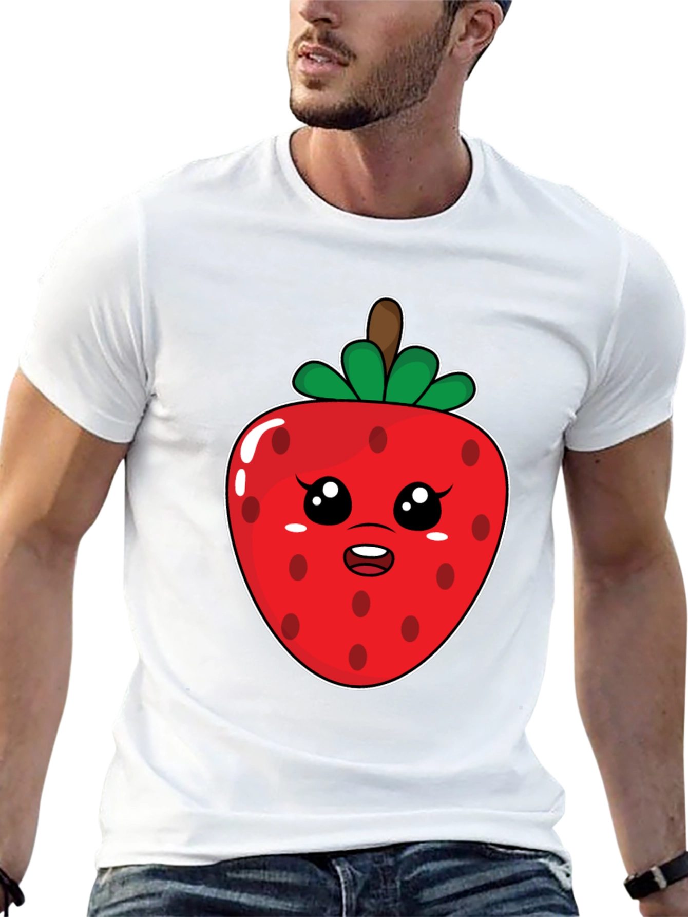 Kawaii Strawberry Graphic Tee - Black