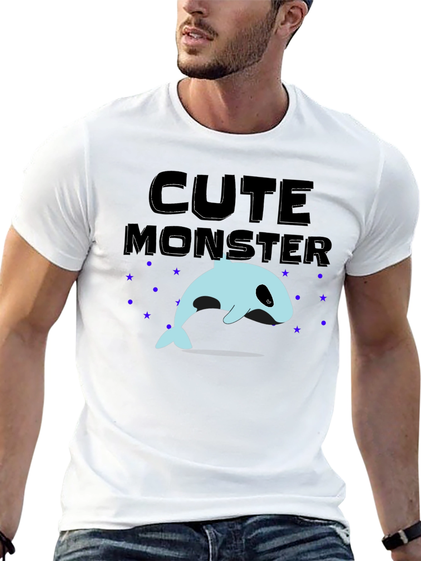 Cute Monster Whale Graphic Tee - Black