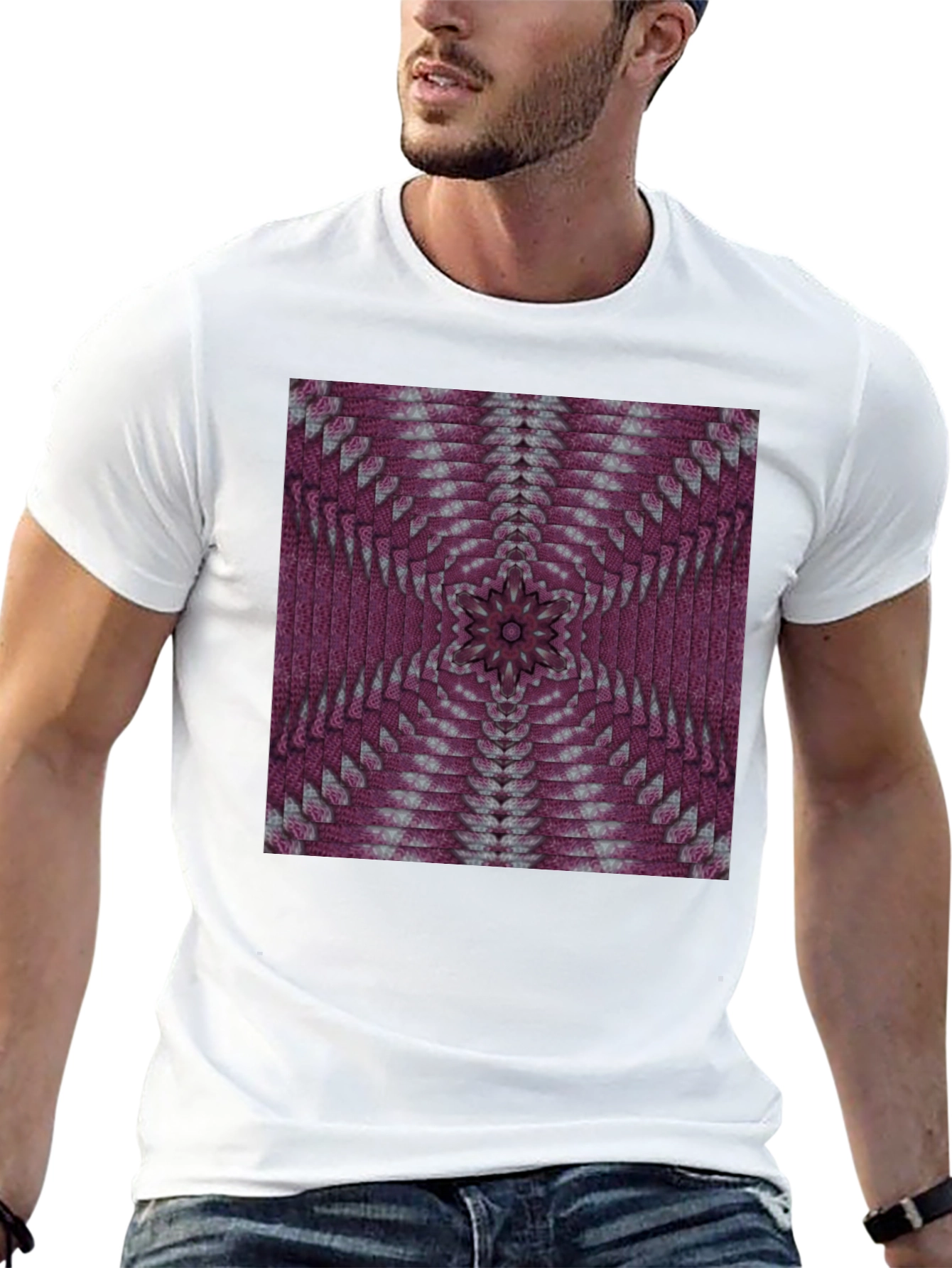 Geometric Kaleidoscope Pattern Black T-Shirt