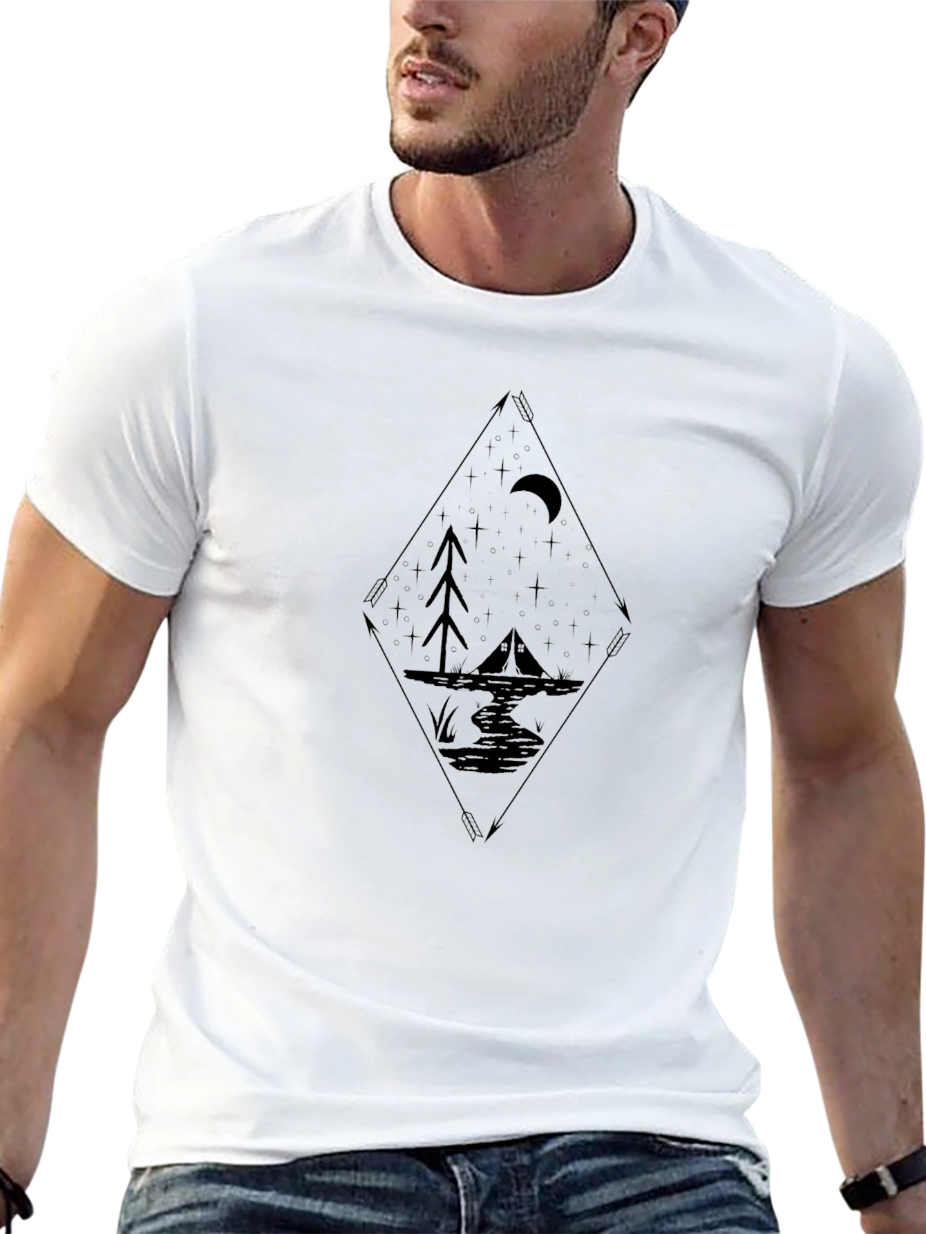 Diamond Night Camp Graphic Tee - Black Cotton