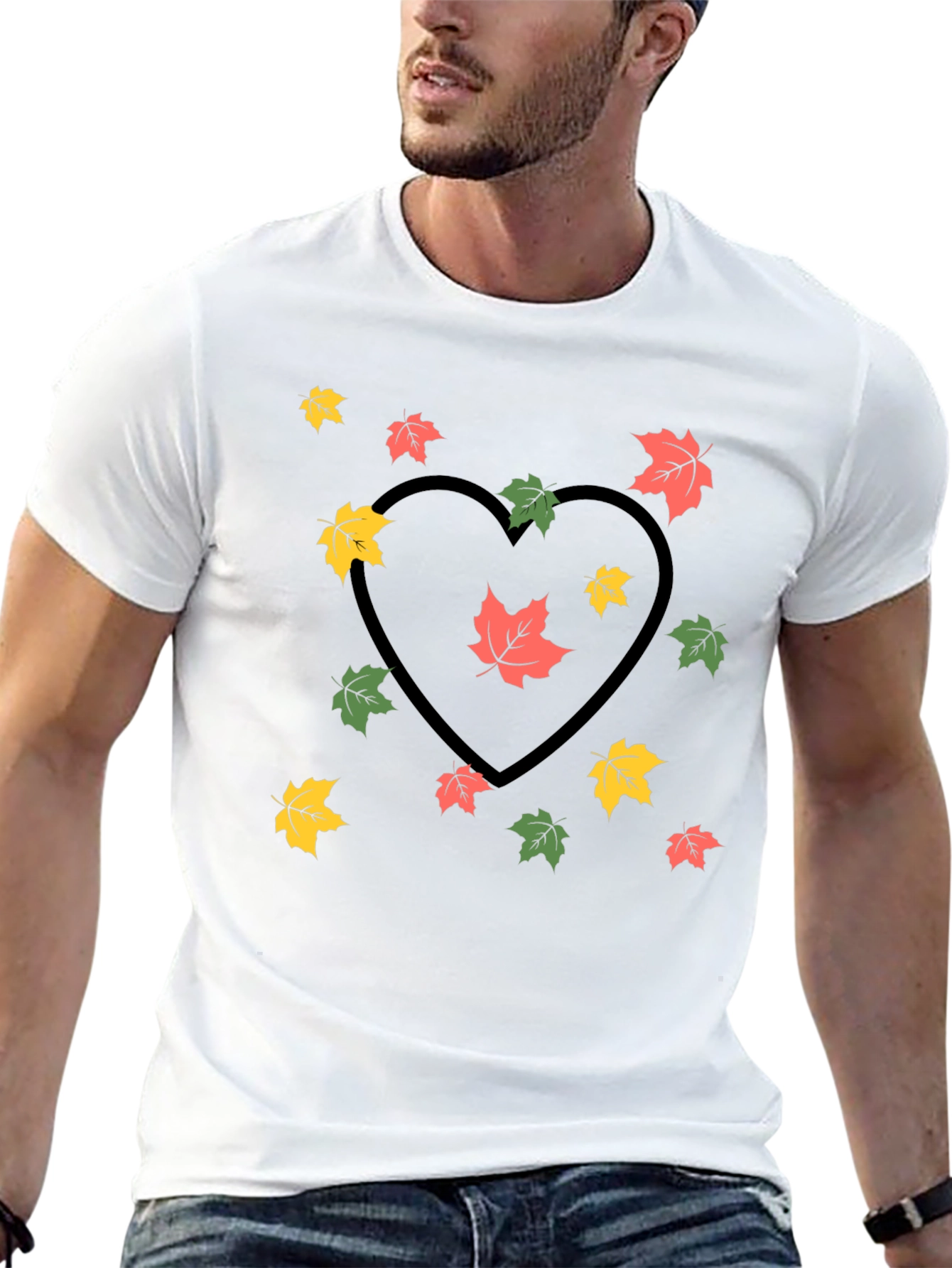 Autumn Leaves Heart Graphic Tee - Black
