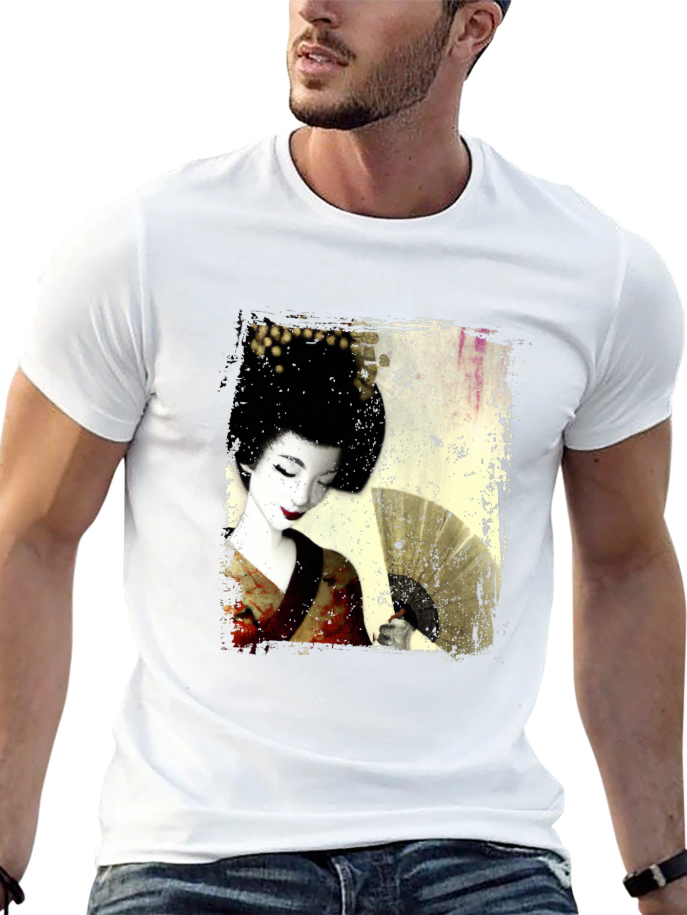 Geisha Print Black T-Shirt