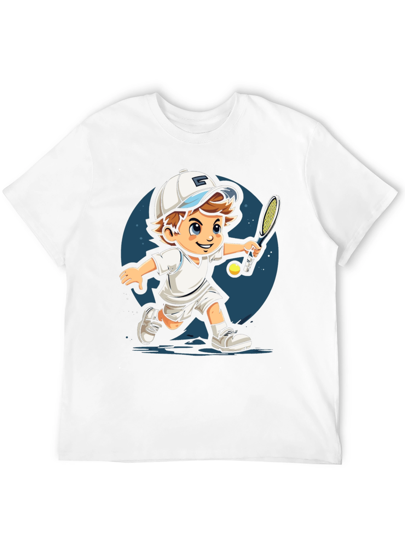 Cartoon Tennis Player Black T-Shirt