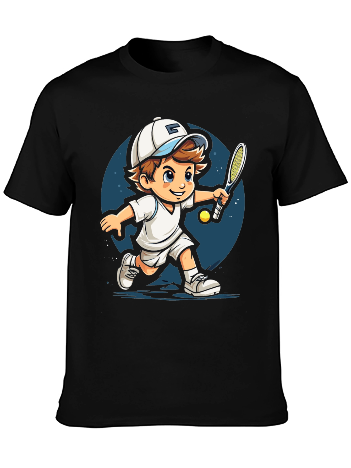 Cartoon Tennis Player Black T-Shirt