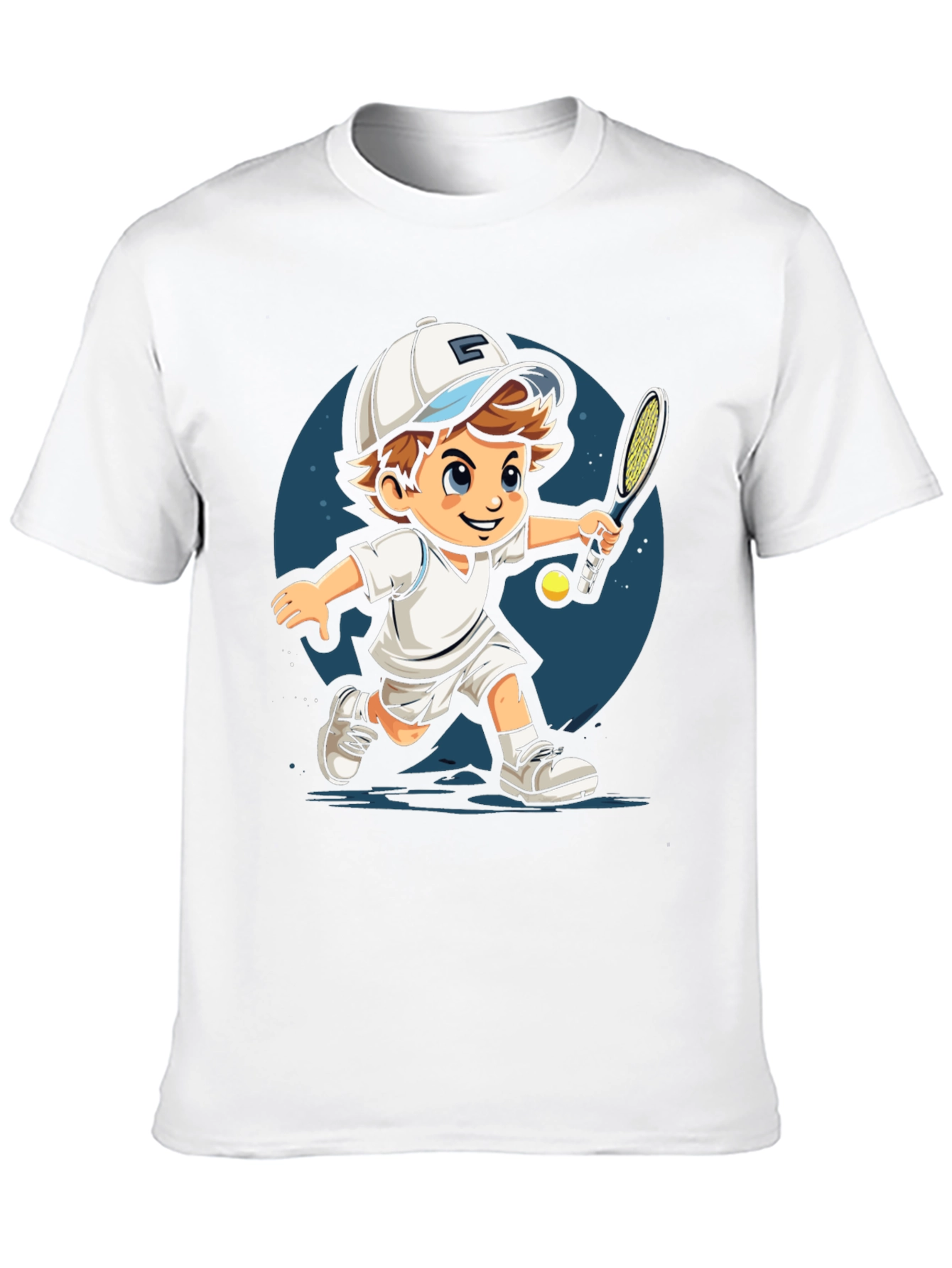 Cartoon Tennis Player Black T-Shirt