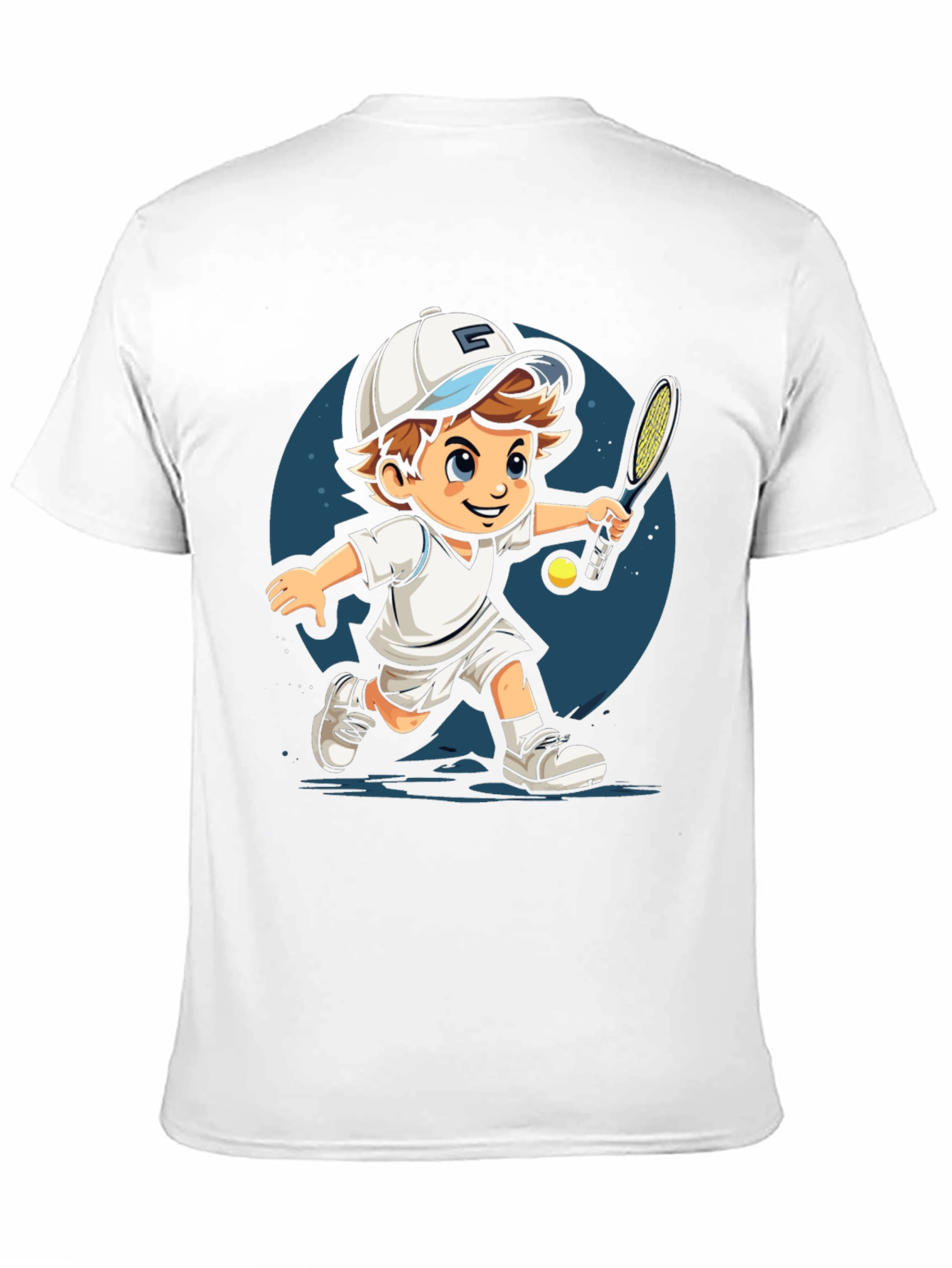 Cartoon Tennis Player Black T-Shirt
