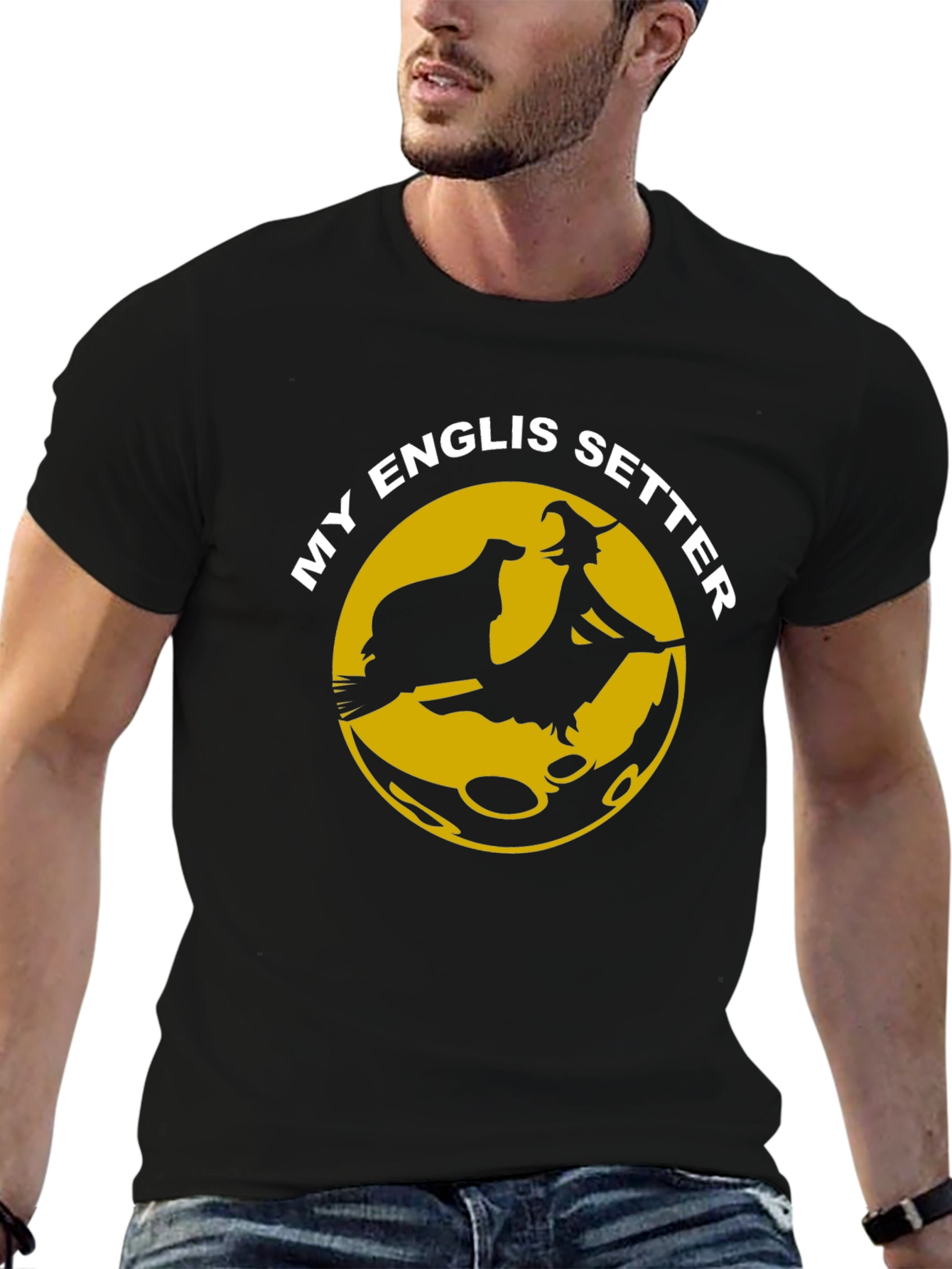 English Setter Witch Moon T-Shirt Halloween Dog Lover Gift