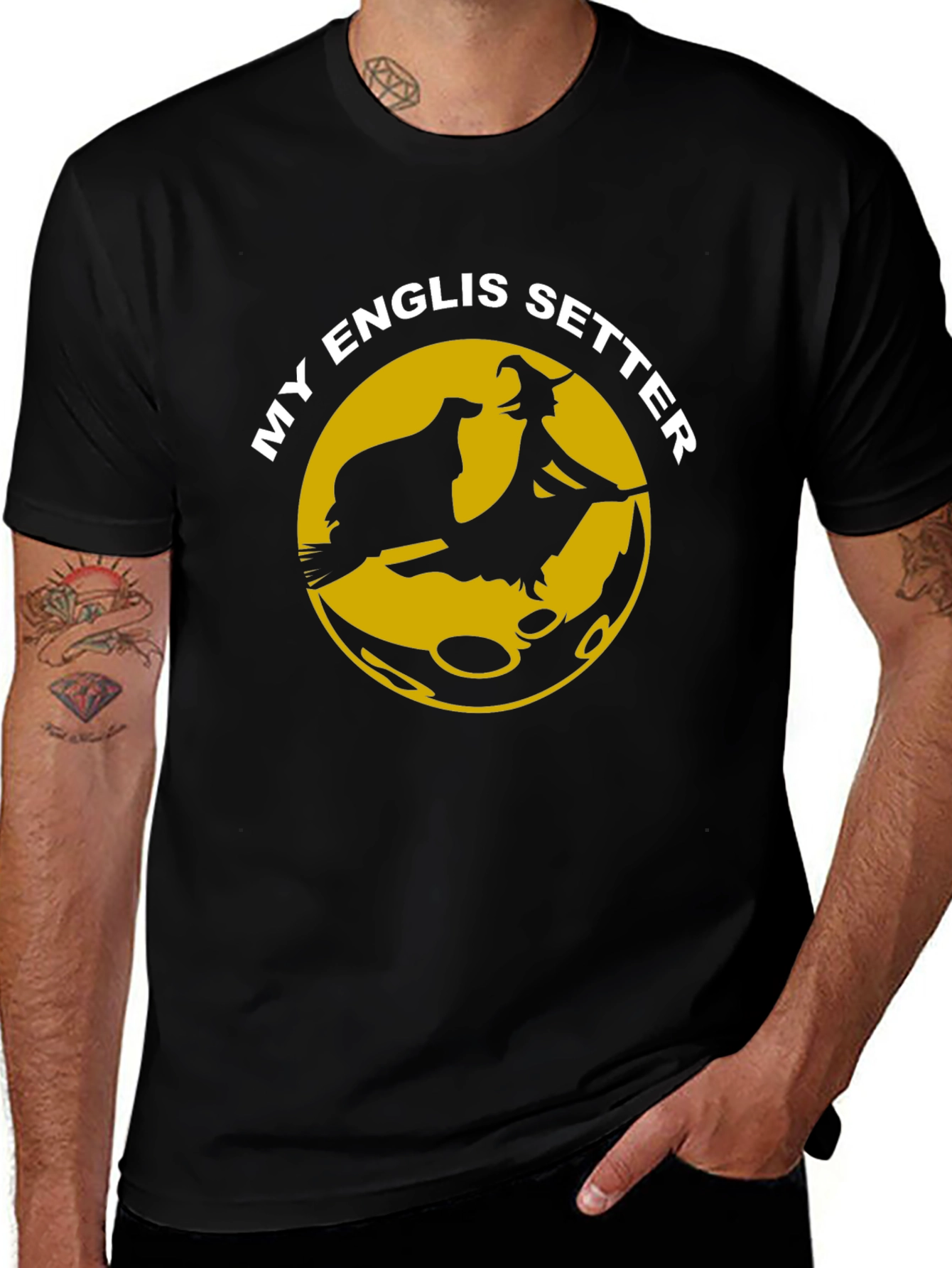 English Setter Witch Moon T-Shirt Halloween Dog Lover Gift