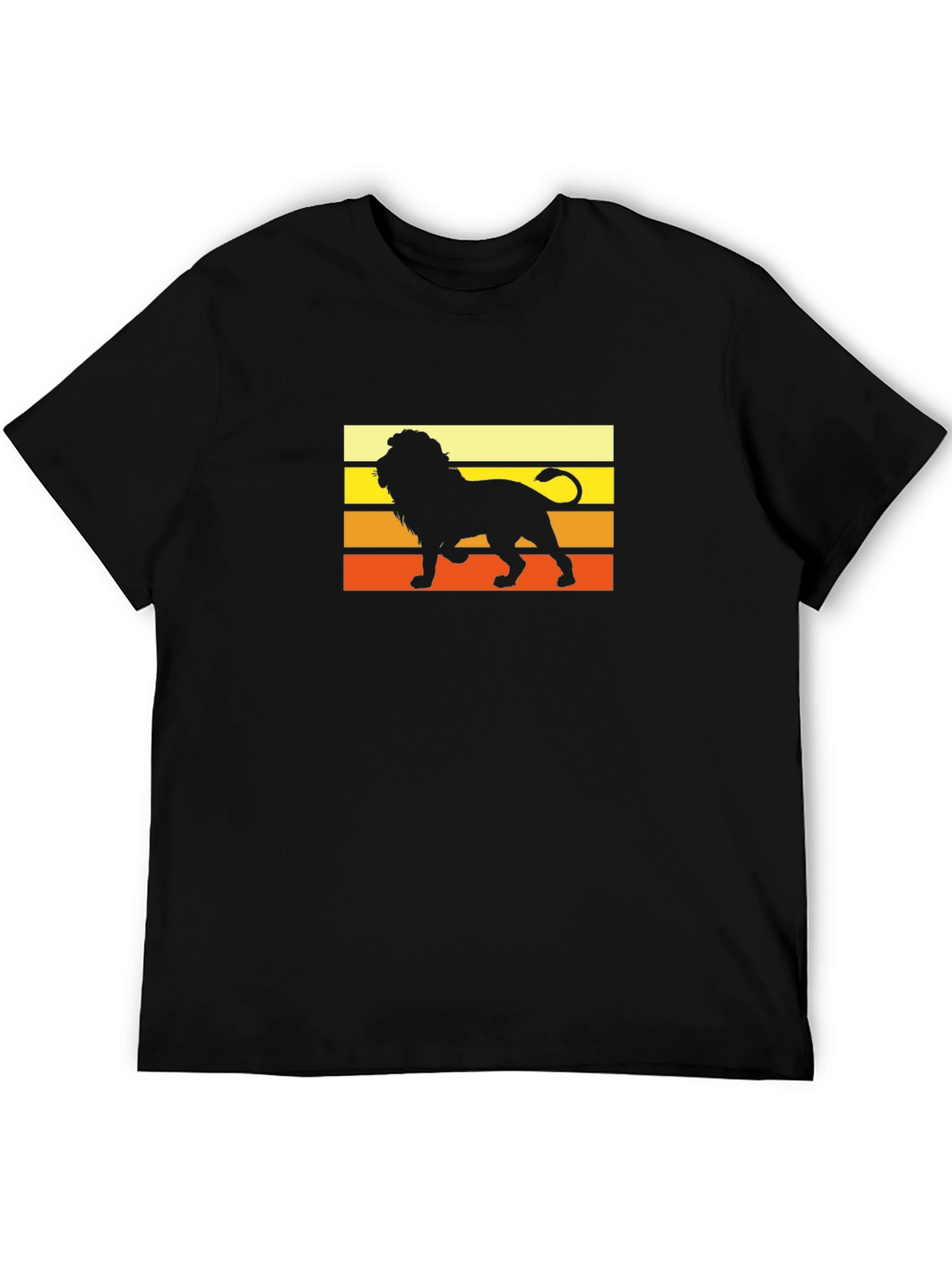 Retro Lion Graphic Tee - Black Cotton Shirt
