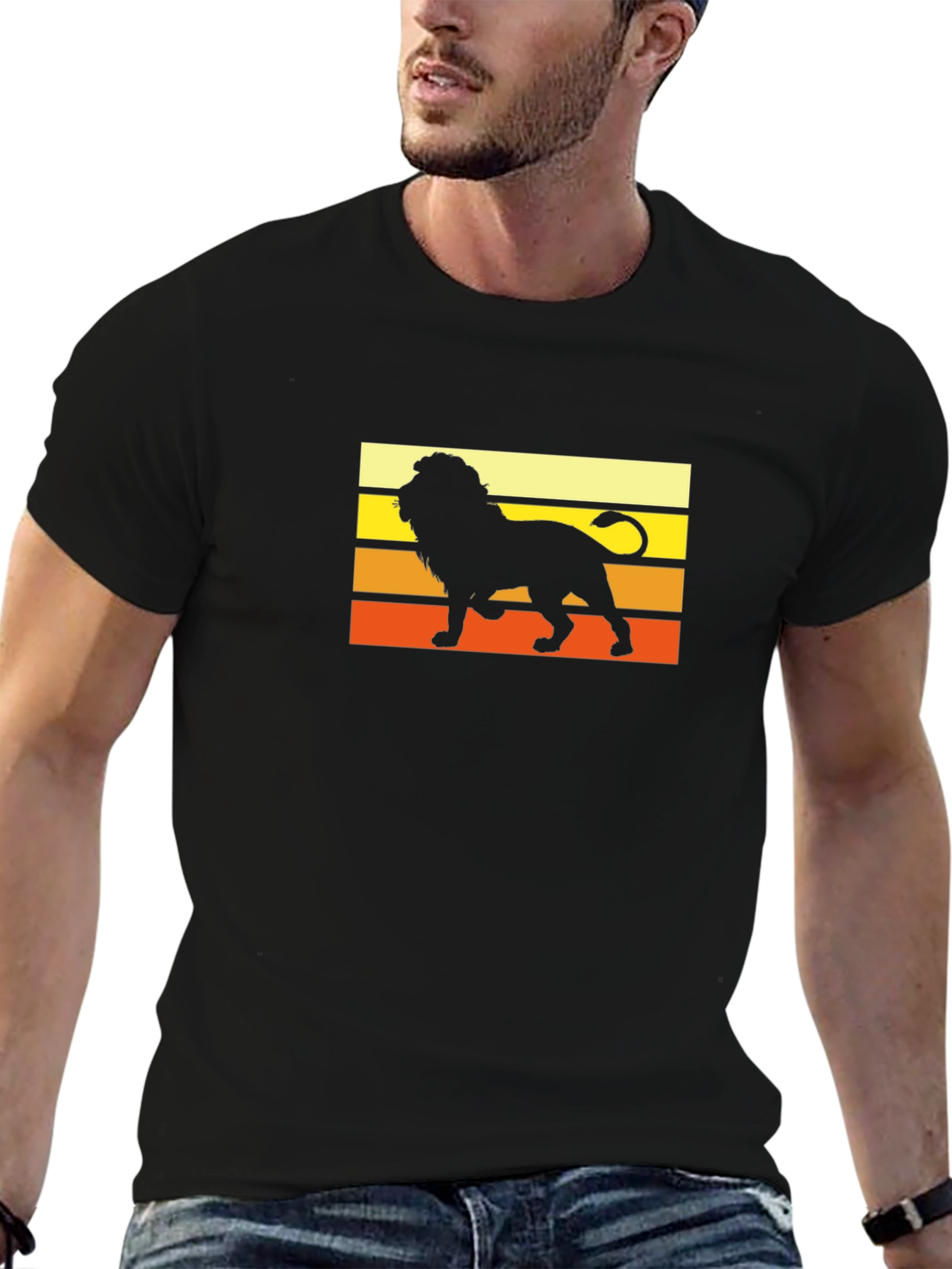 Retro Lion Graphic Tee - Black Cotton Shirt