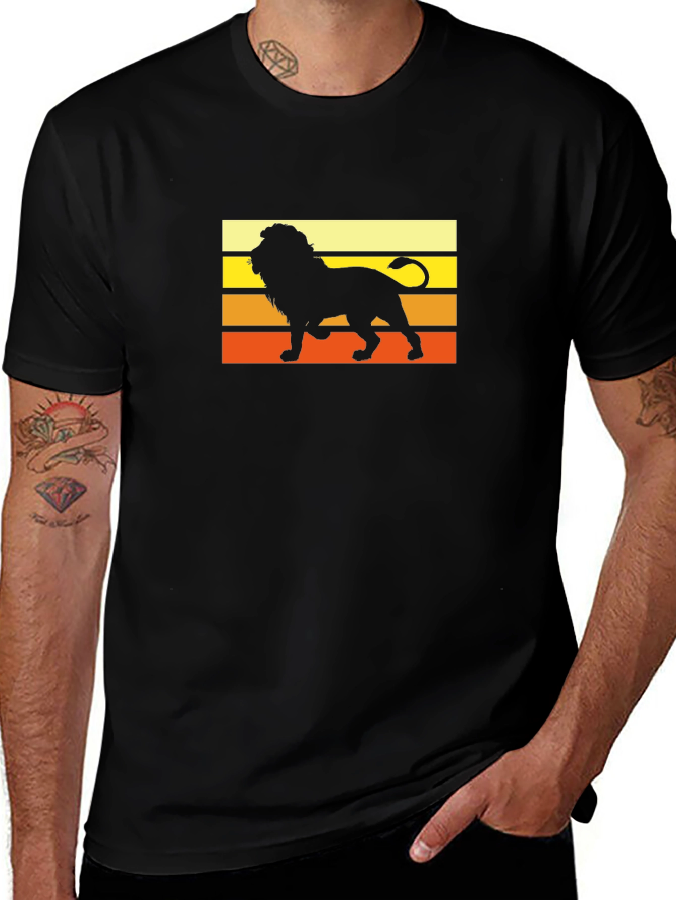 Retro Lion Graphic Tee - Black Cotton Shirt
