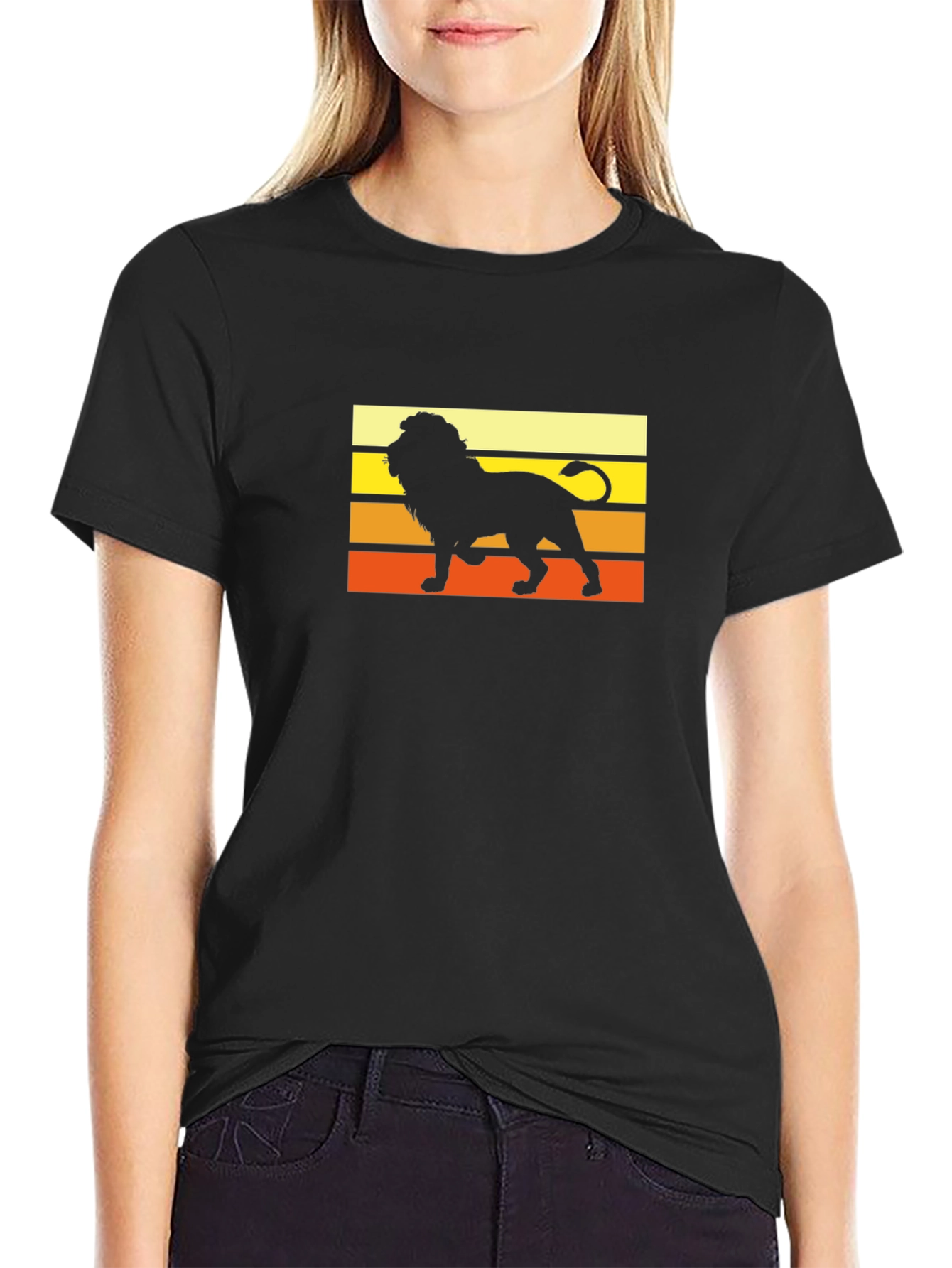 Retro Lion Graphic Tee - Black Cotton Shirt