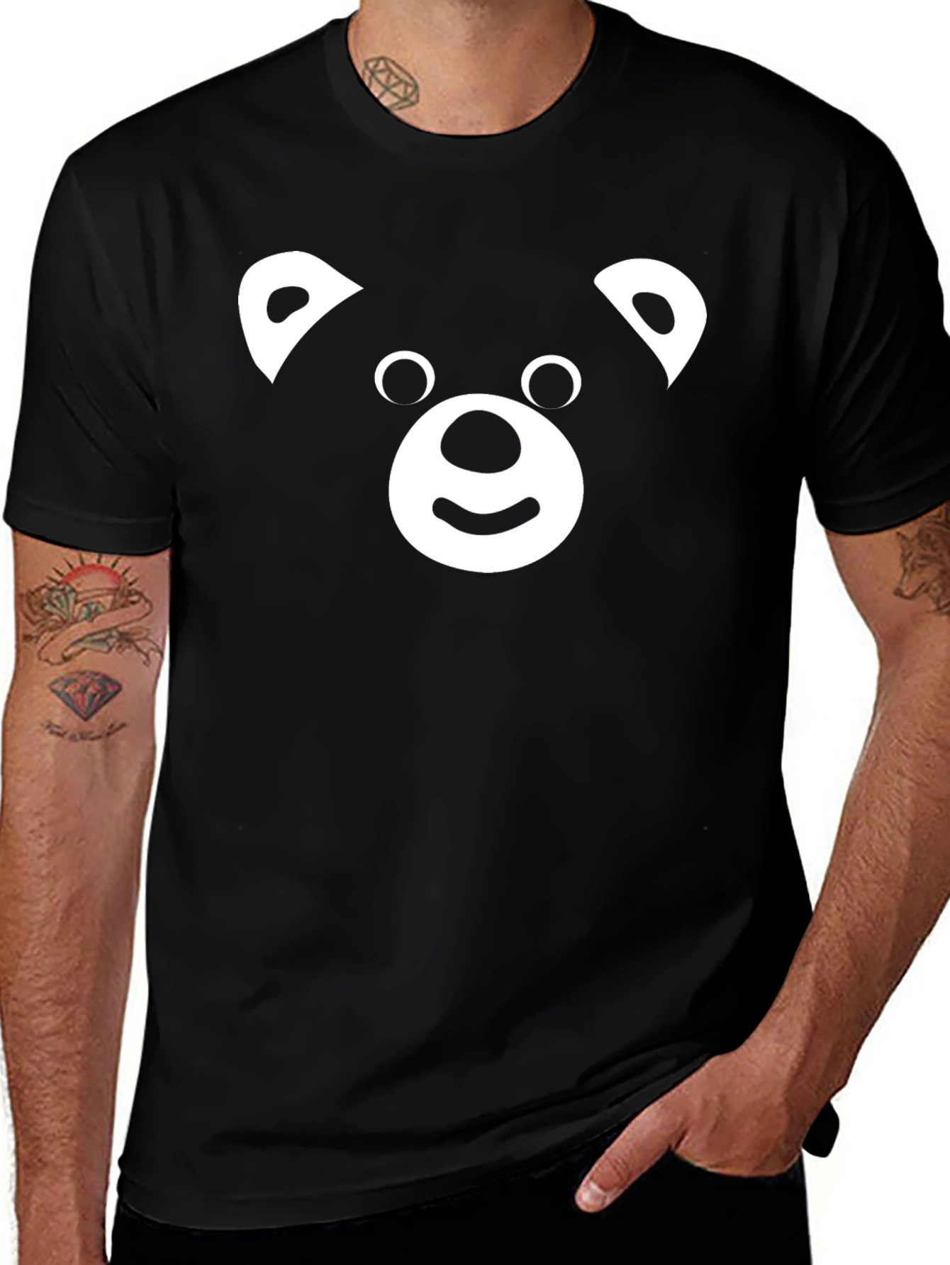 Cute Bear Face Black Graphic Tee